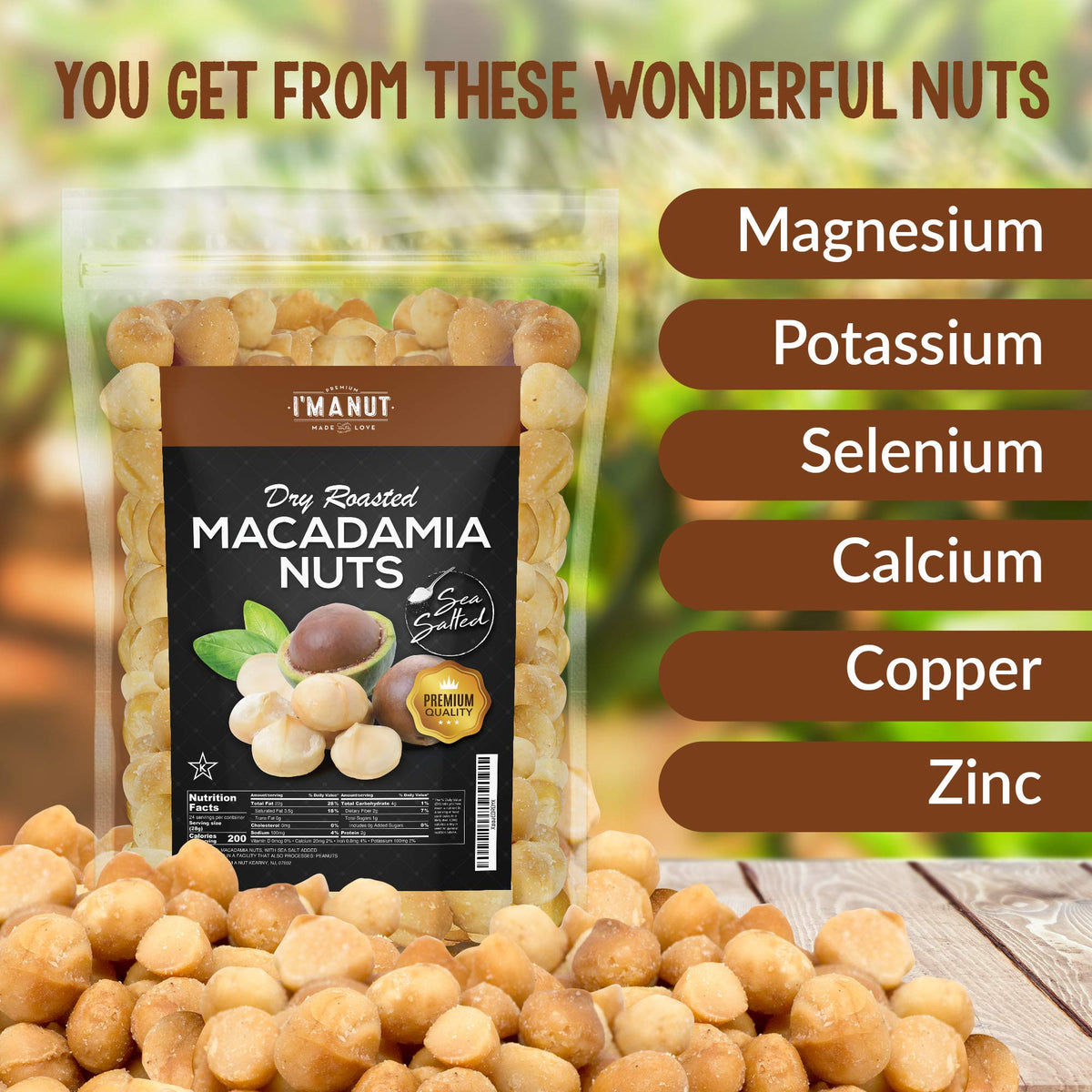 I'm A Nut Oven Roasted Macadamia Nuts with Sea Salt - 48 oz (3 lb) | Batch Tested Peanut & Gluten Free | No Oil