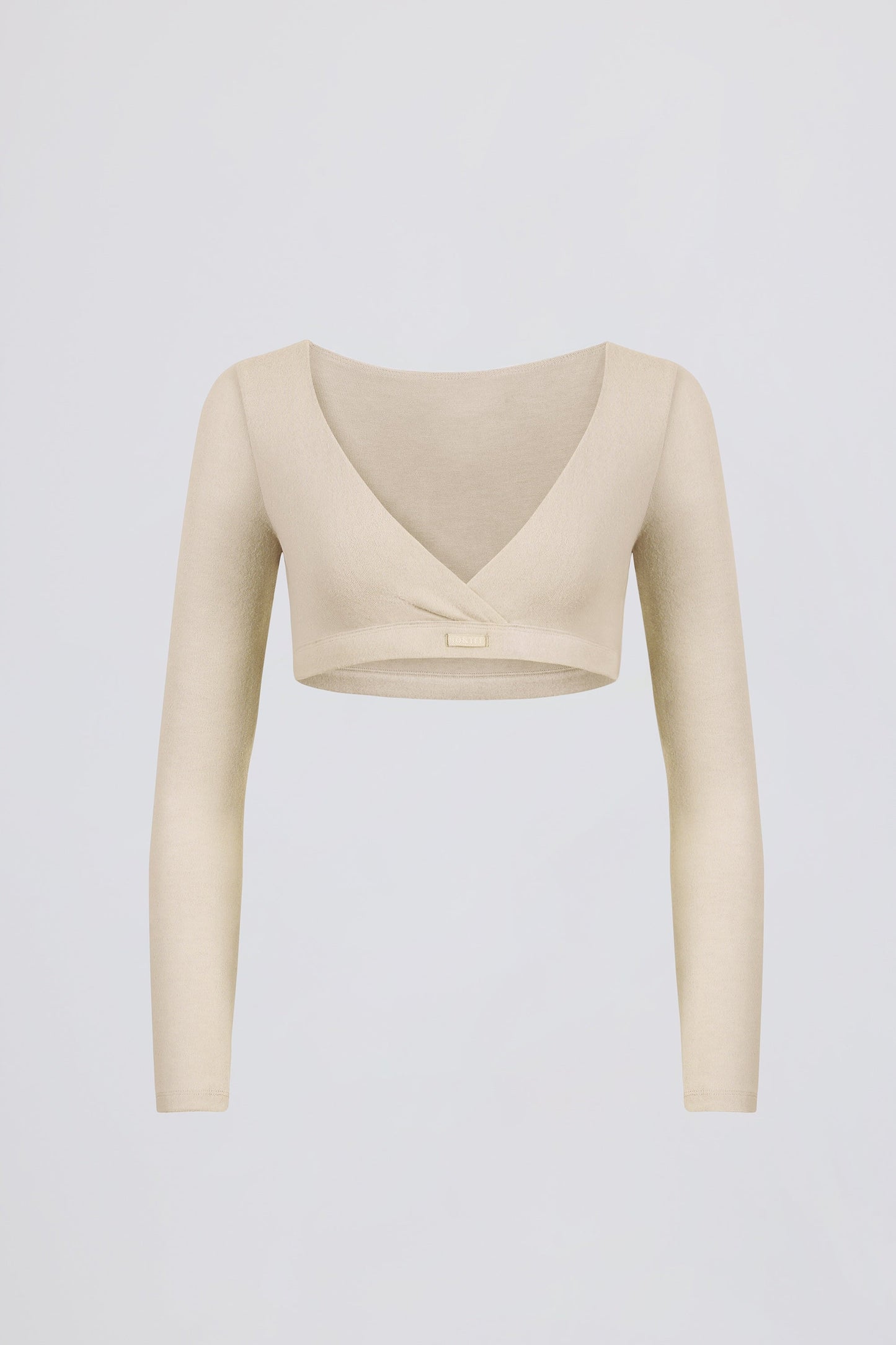 Brushed Jersey V-Neck Crop Top in Ecru
