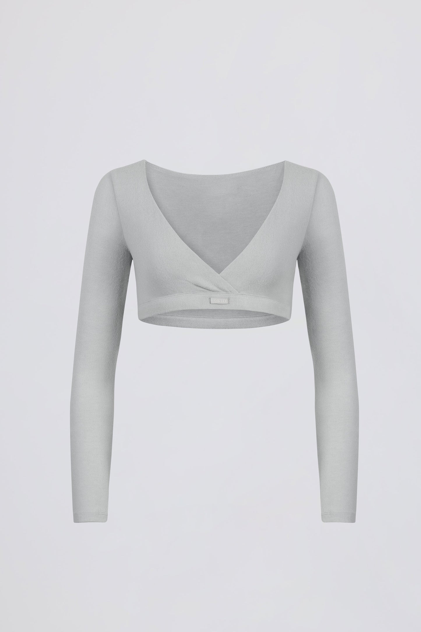Brushed Jersey V-Neck Crop Top in Fog Grey
