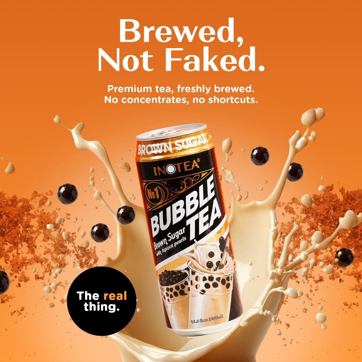 INOTEA Bubble Tea with Tapioca Pearls – Ready-to-Drink Brown Sugar Boba, 16.6 oz Cans (12-Pack)