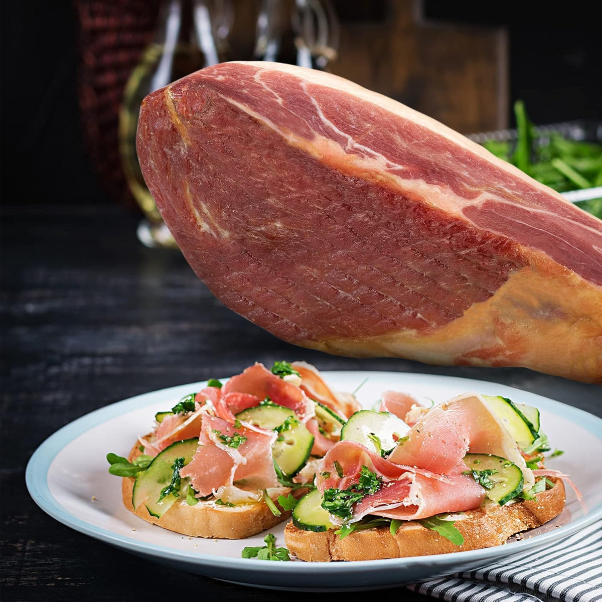 Jamonprive Serrano Ham – Boneless with Stand & Knife, 2.2 lb (1 kg) | GMO Free & Gluten Free
