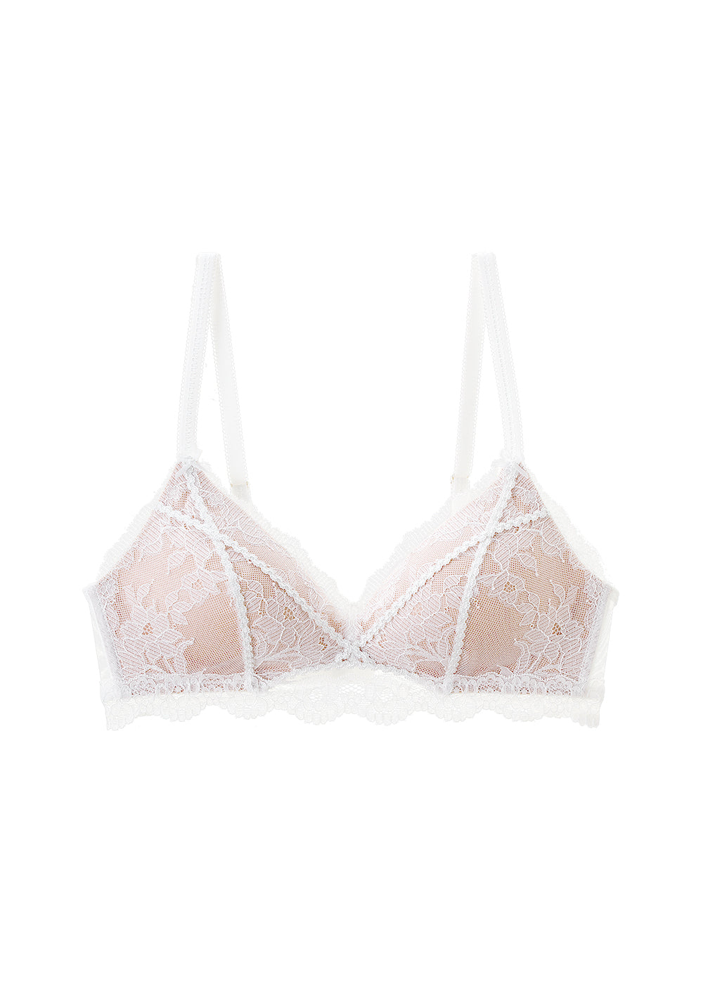 JANET Plus White Lace Wireless Triangle Bra with Molded Padded Cups