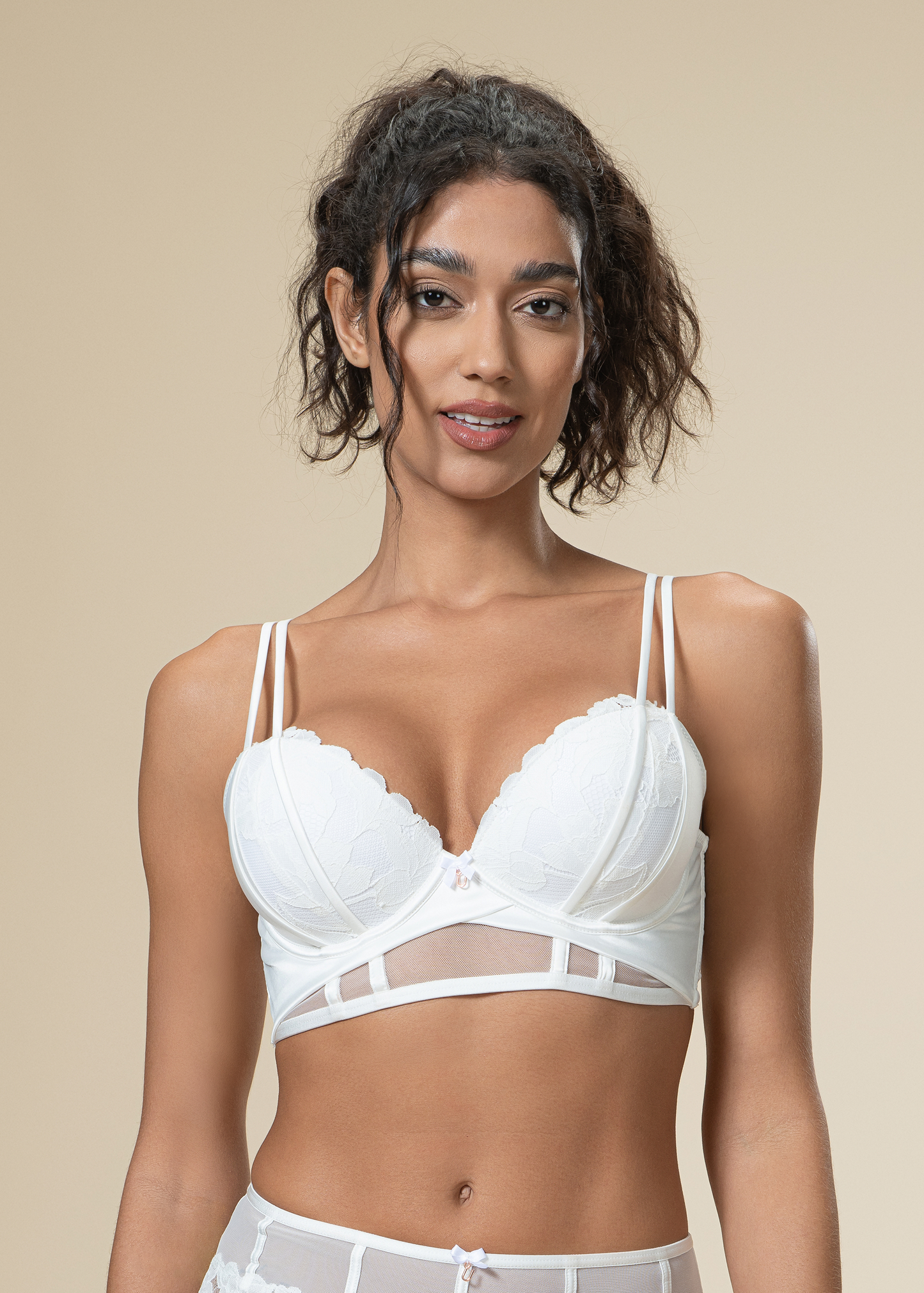JEAN Underwired White Lace Long Bra