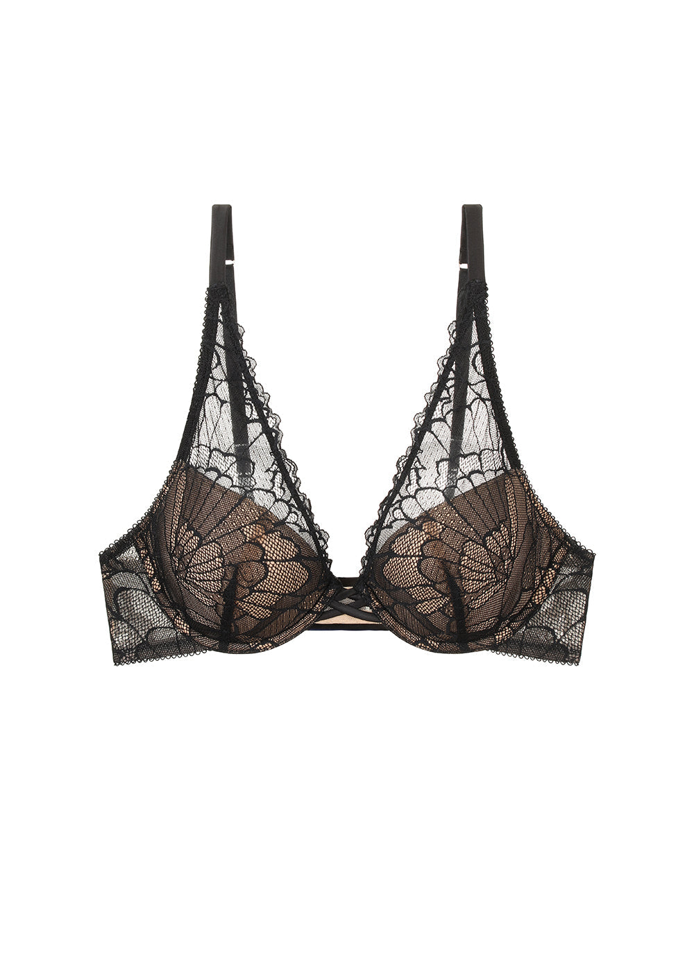 JENNIFER Plus Black Recycle Lace Underwired Plunge Molded Cup Bra