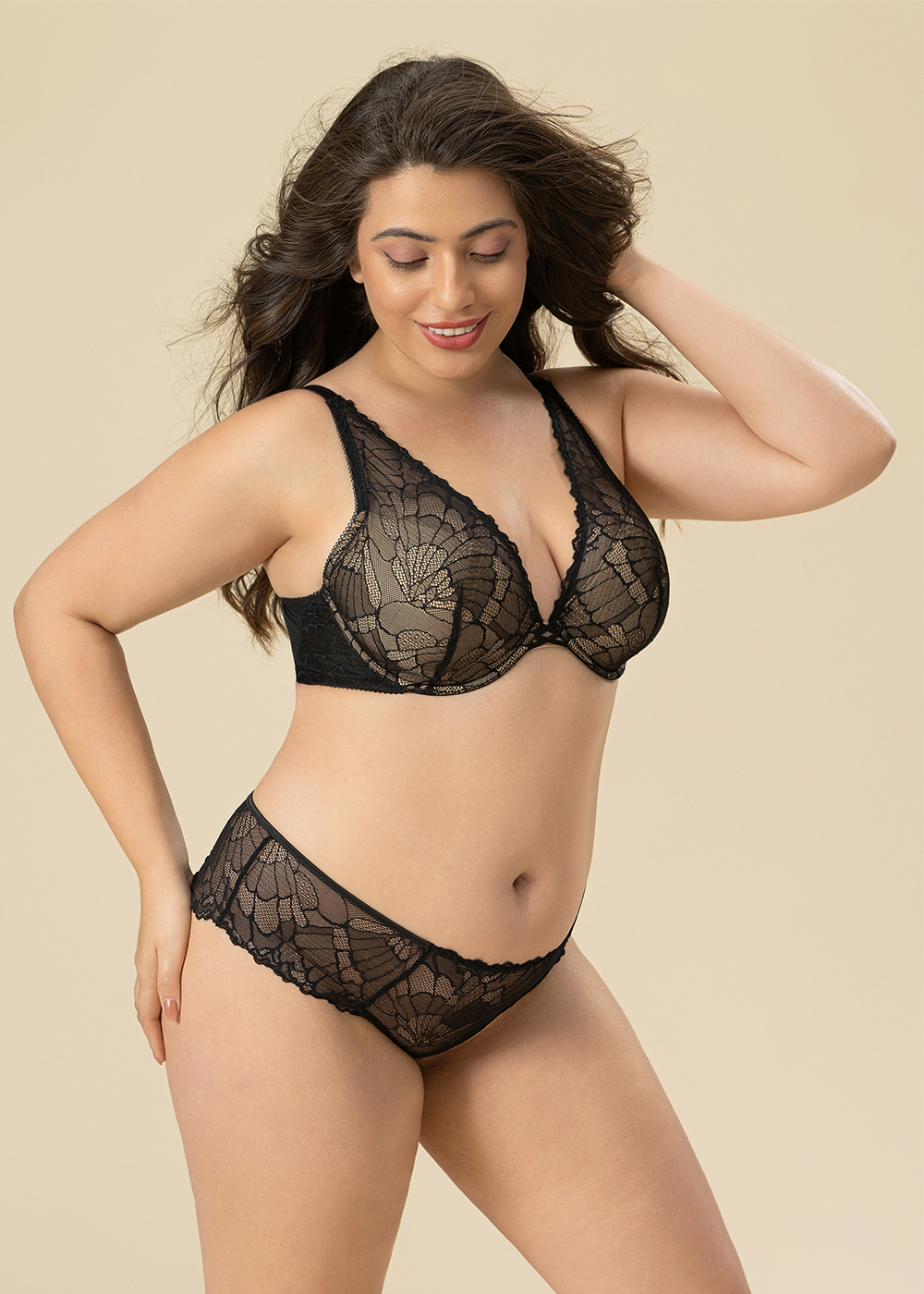 JENNIFER Plus Black Recycled Lace Boyshort Panties