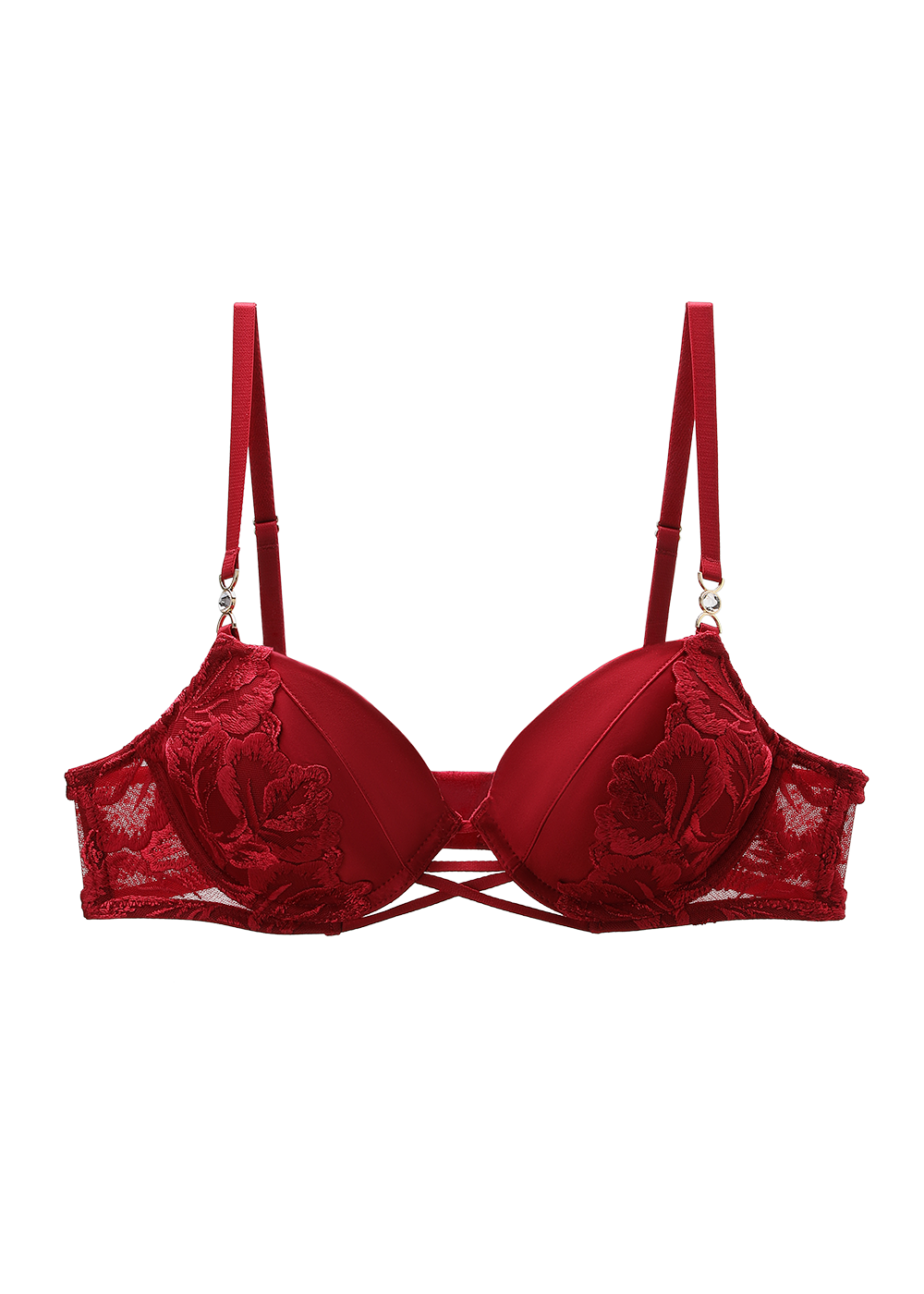 JESSICA Plus Red Lace Push-Up Underwired Molded Cup Demi Bra