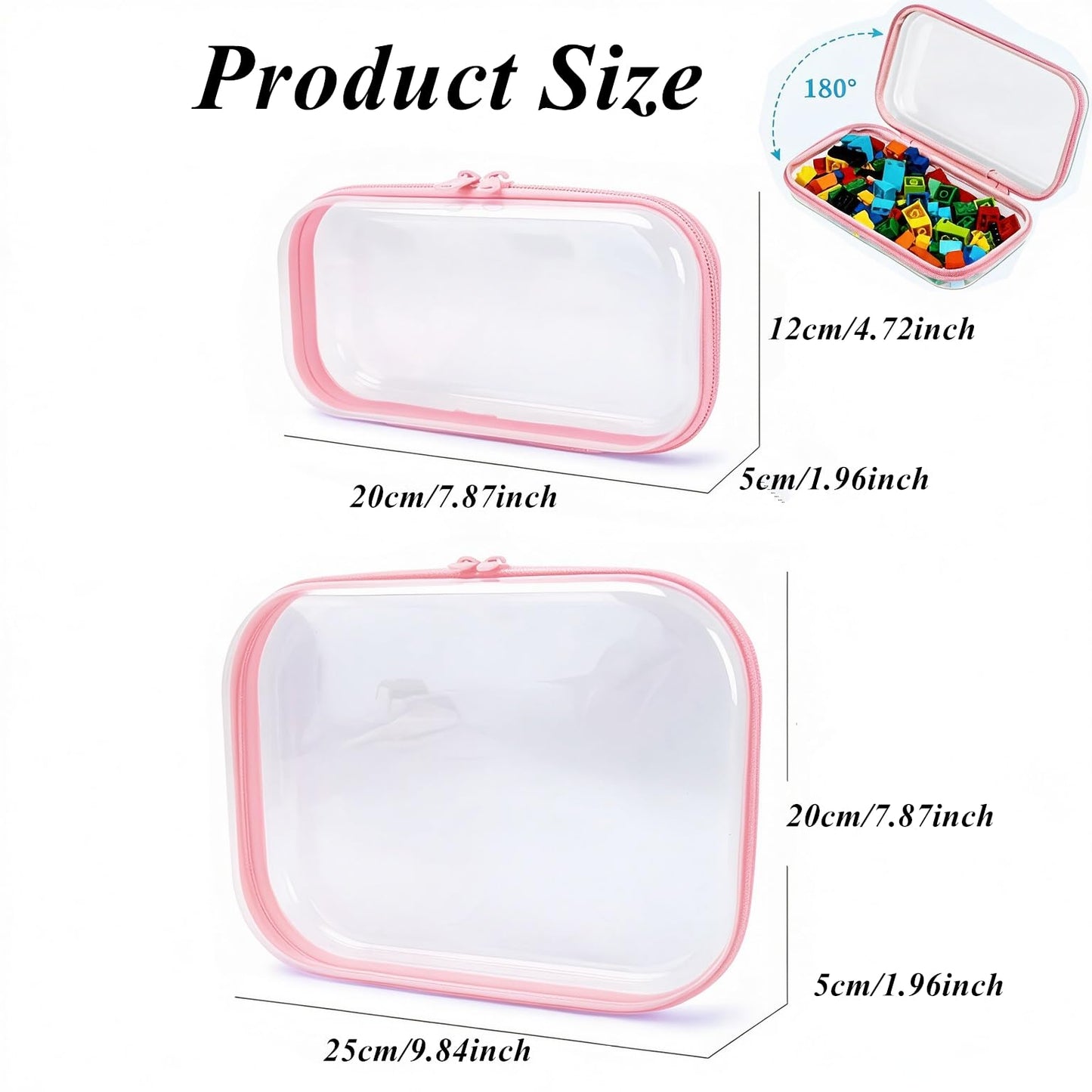 Jiejieko 4 pcs Clear Hard Shell Zipper Case, Water-Resistant Travel Makeup Bag, Diaper Bag Organizer Pouches,Clear Toiletry Bags (Pink)