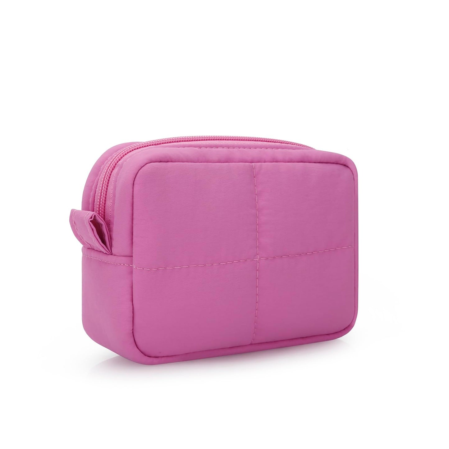 JINSI Small Makeup Bag for Purse, Quilted Travel Cosmetic Bag, Zipper Cosmetic Pouch Organizer Toiletry Bag, Make Up Bags for Women Girls, Rose