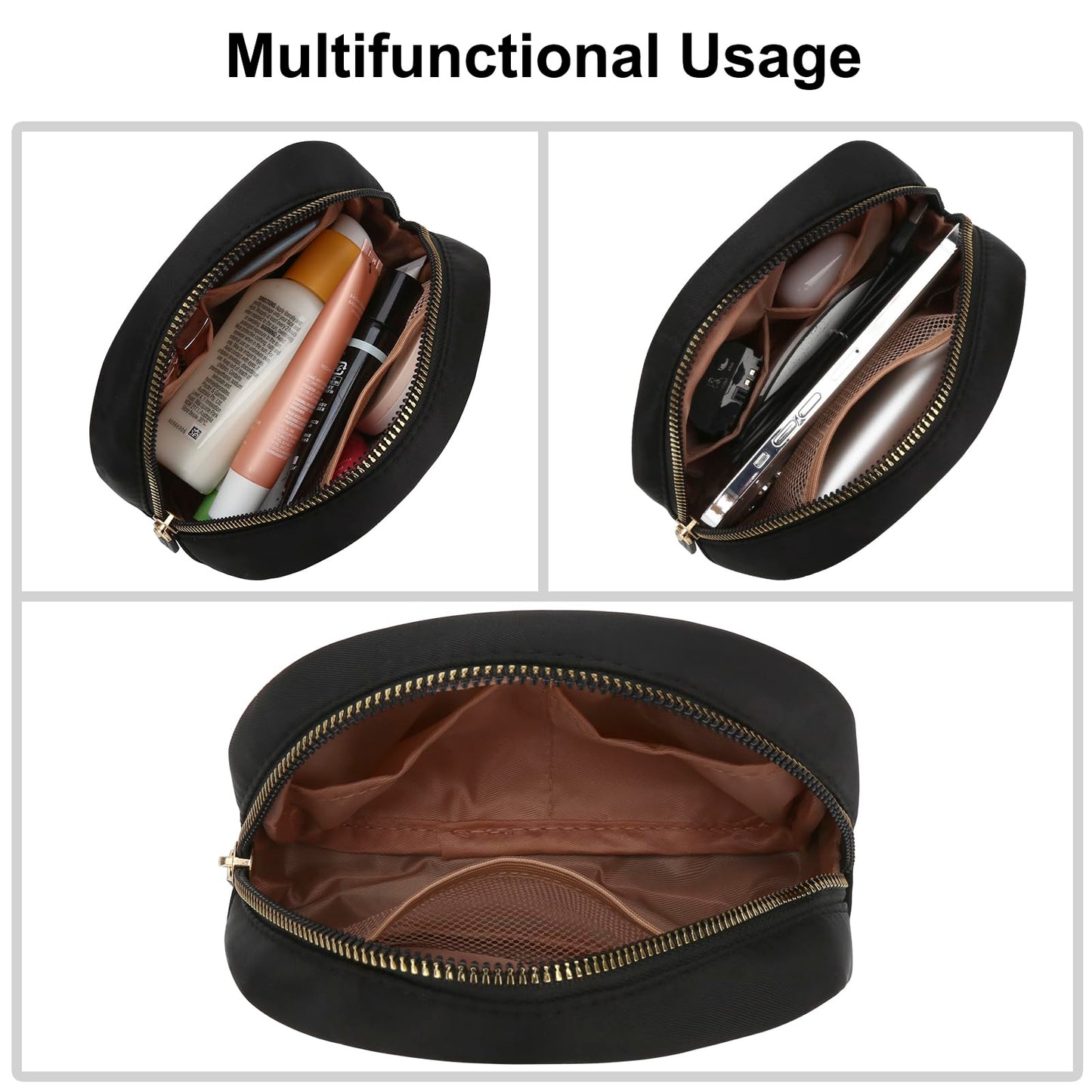 JINSI Small Travel Makeup Bag, Nylon Cosmetic Toiletry Organizer Pouch