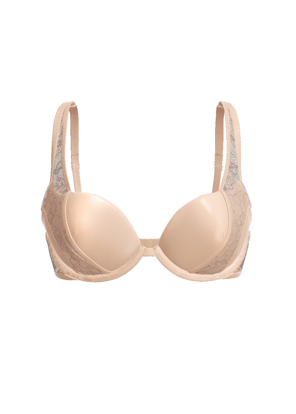 JOLIN Nude Floral Lace Push-Up Wired Plunge Demi Bra