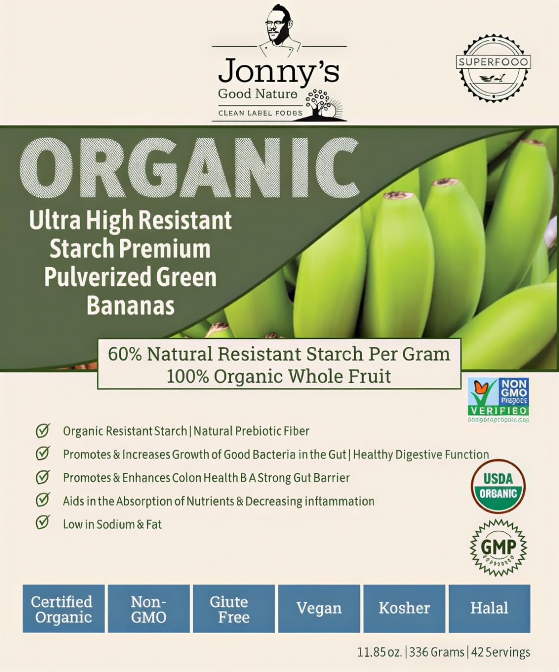 Jonnys Good Nature Organic Green Banana Flour – 84 Servings, Ultra High Resistant Starch & 10x Prebiotic Fiber