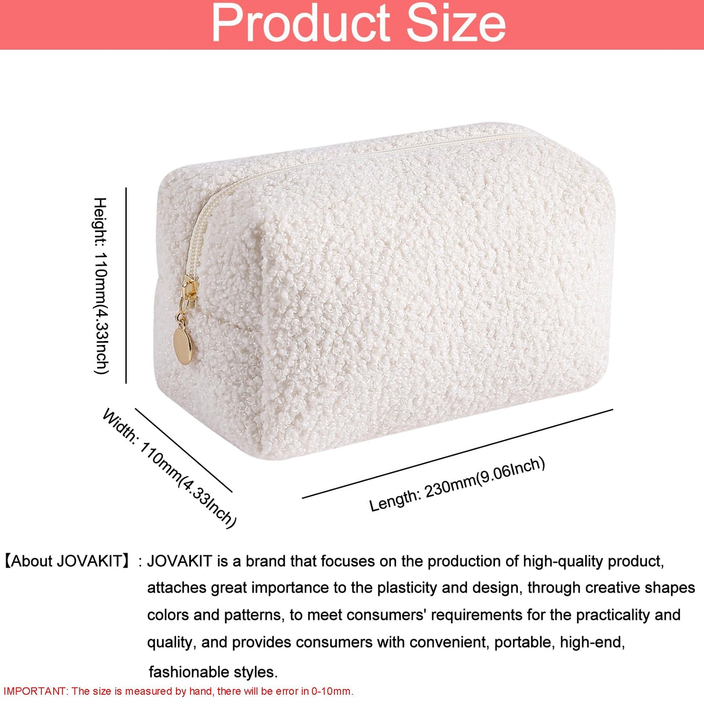 JOVAKIT Travel Makeup Bag Cosmetic Bag for Women, Fashion Christmas Gifts, Plush Zipper Make Up Pouch, Large Capacity Toiletry Organizer Makeup, Portable Storage Bag Trendy Stuff (White)