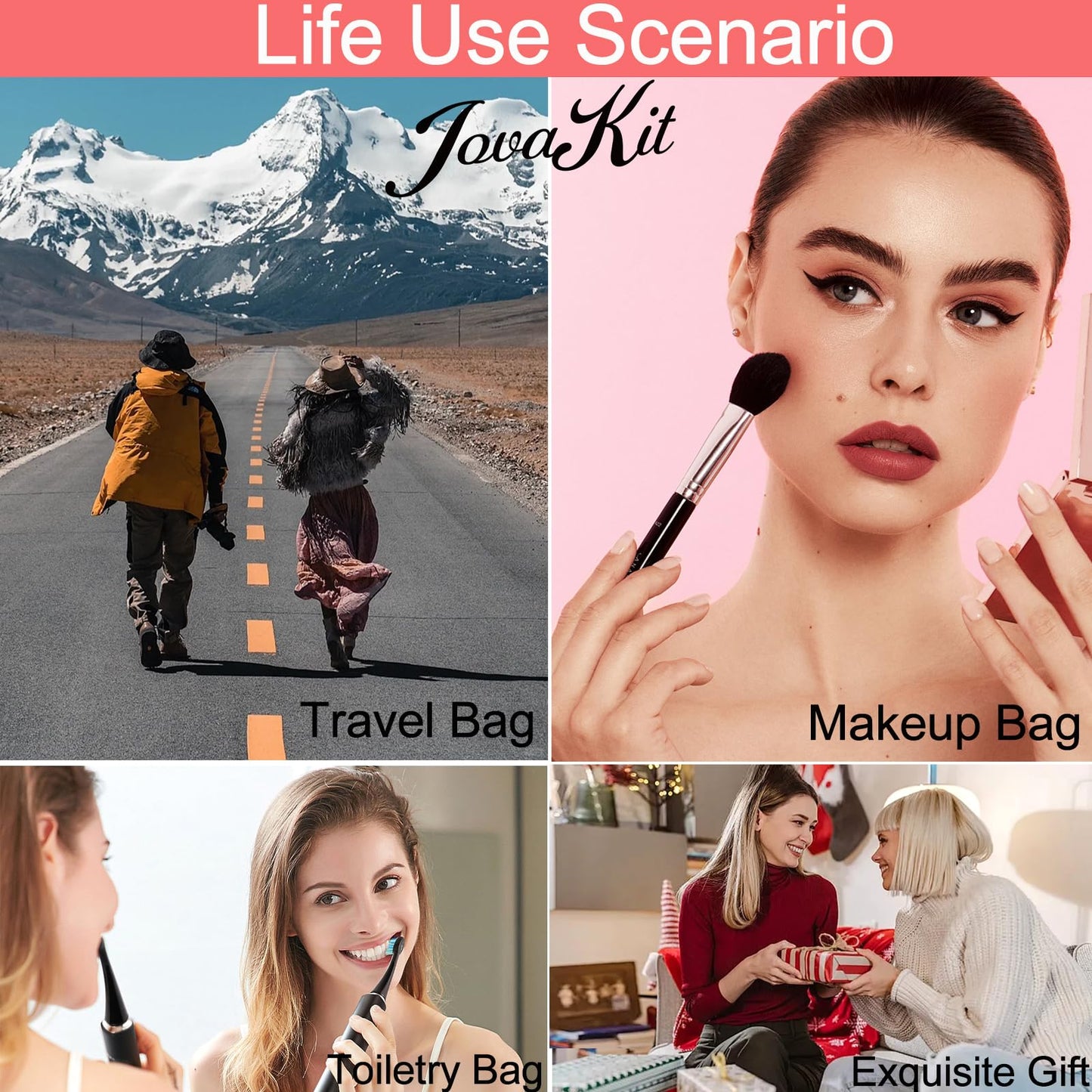 JOVAKIT Travel Makeup Bag Cosmetic Bag for Women, Fashion Christmas Gifts, Plush Zipper Make Up Pouch, Large Capacity Toiletry Organizer Makeup, Portable Storage Bag Trendy Stuff (White)