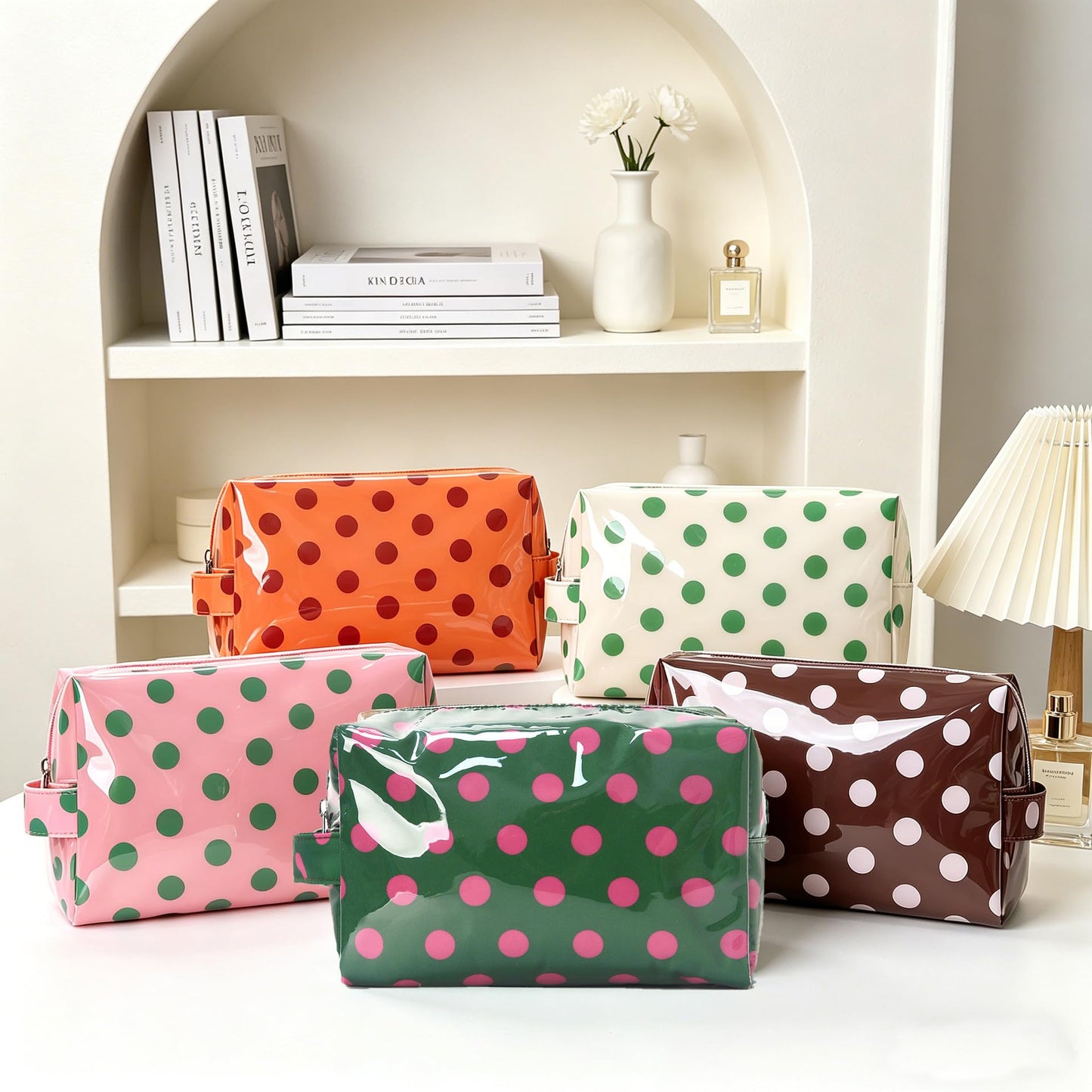 JQWYGB Small Polka Dots Cosmetic Bags Women’s PVC Makeup Purse Waterproof Toiletry Bag Multi-Use Cosmetic Pouch Travel Work