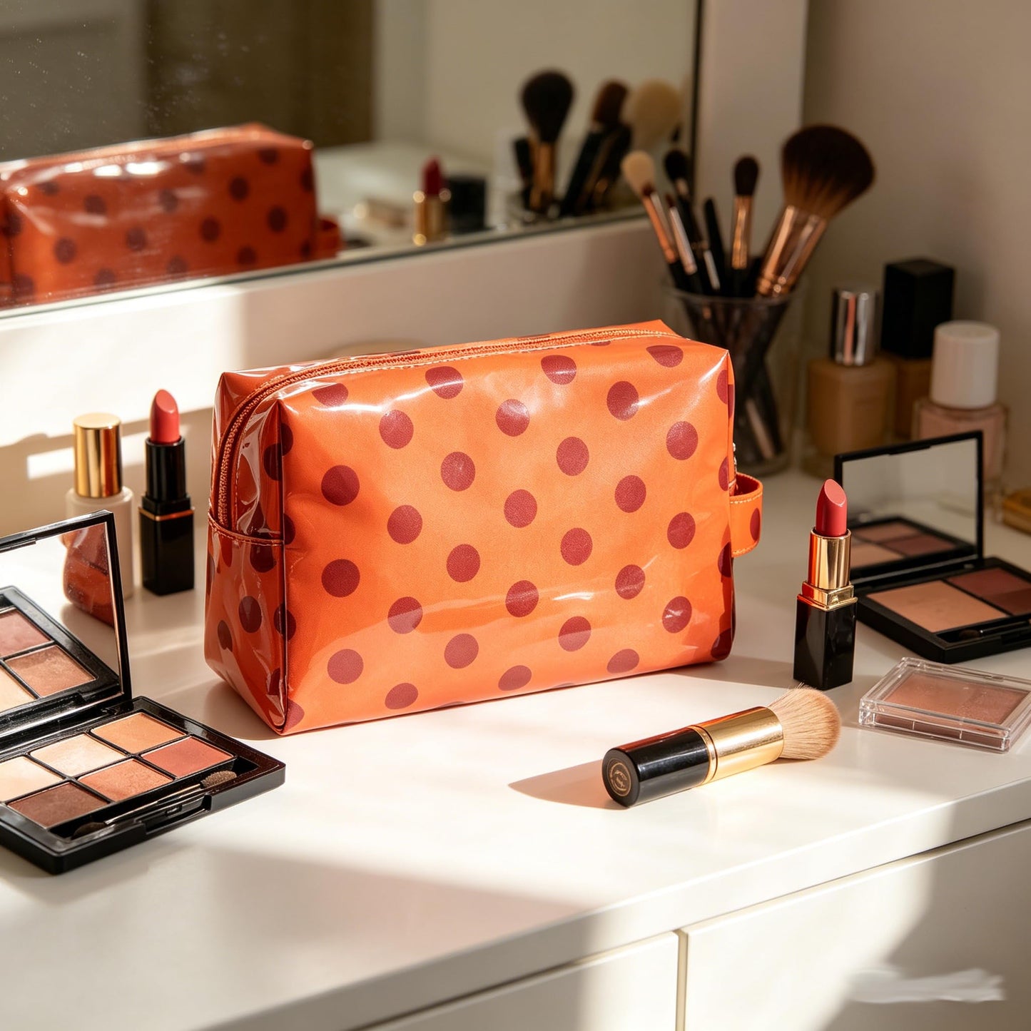 JQWYGB Small Polka Dots Cosmetic Bags Women’s PVC Makeup Purse Waterproof Toiletry Bag Multi-Use Cosmetic Pouch Travel Work