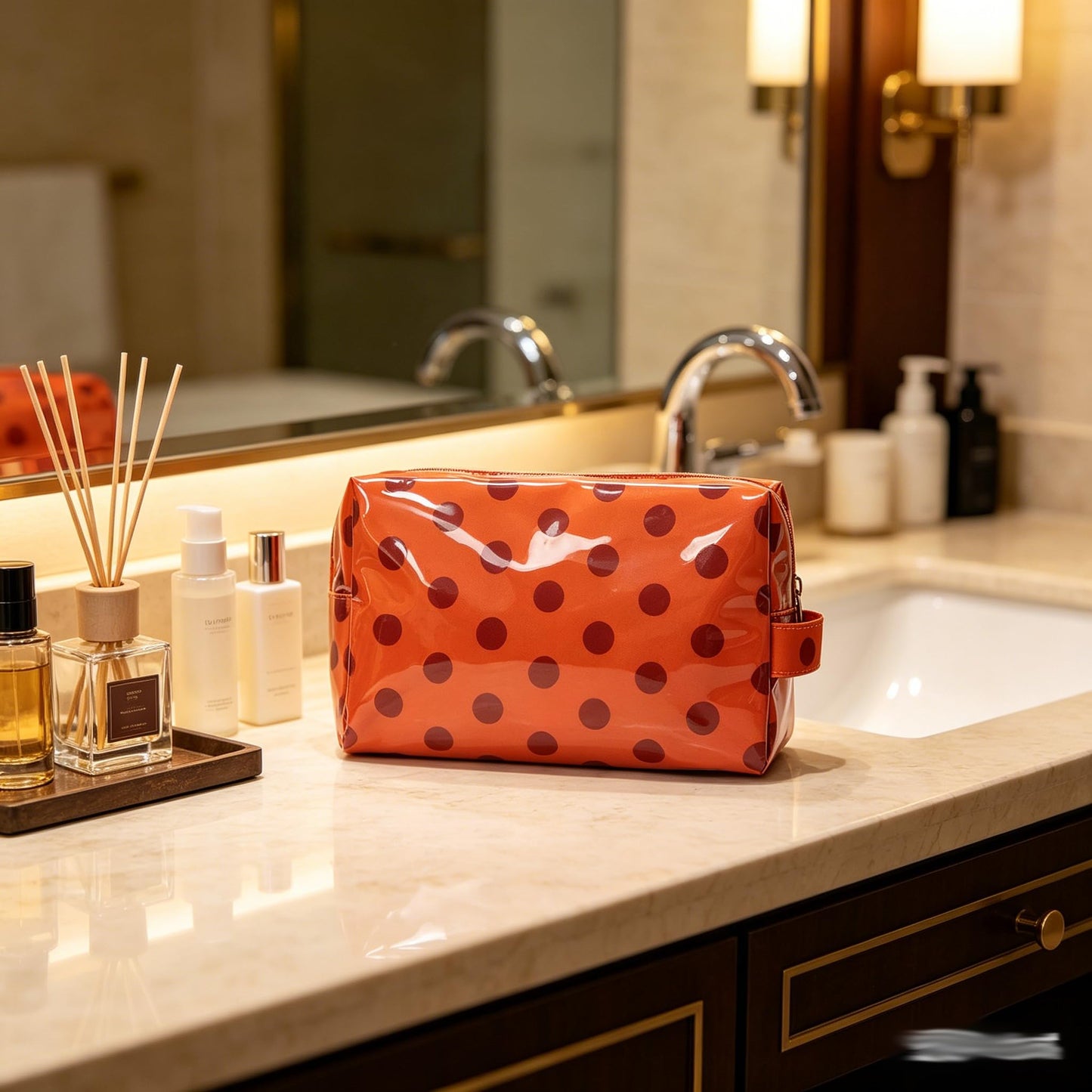 JQWYGB Small Polka Dots Cosmetic Bags Women’s PVC Makeup Purse Waterproof Toiletry Bag Multi-Use Cosmetic Pouch Travel Work