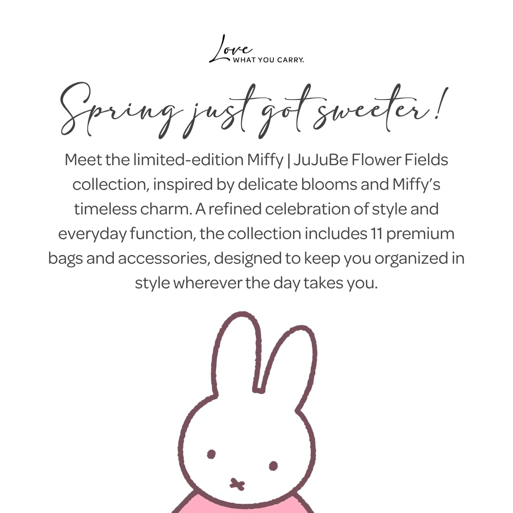 JuJuBe Miffy Flower Fields Travel Makeup Bag for Women, Portable Cosmetic Toiletry Bag, Zipper Makeup Organizer Pouch for Skincare, Brushes & Accessories