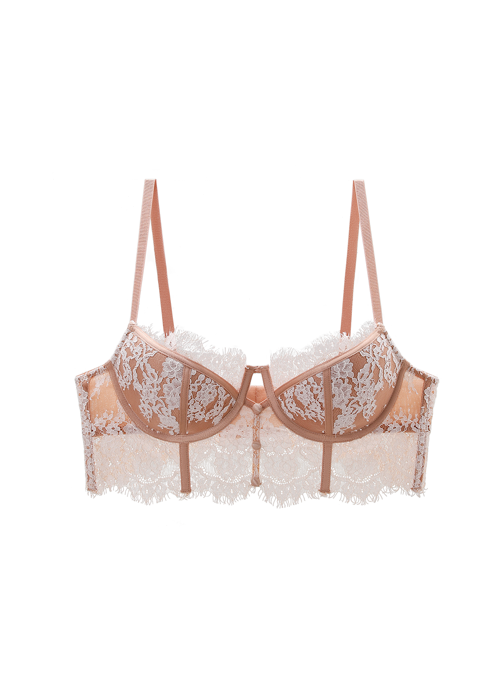 JULIA Nude Underwired Long Lace Demi Bra with Cut & Sewn Cups