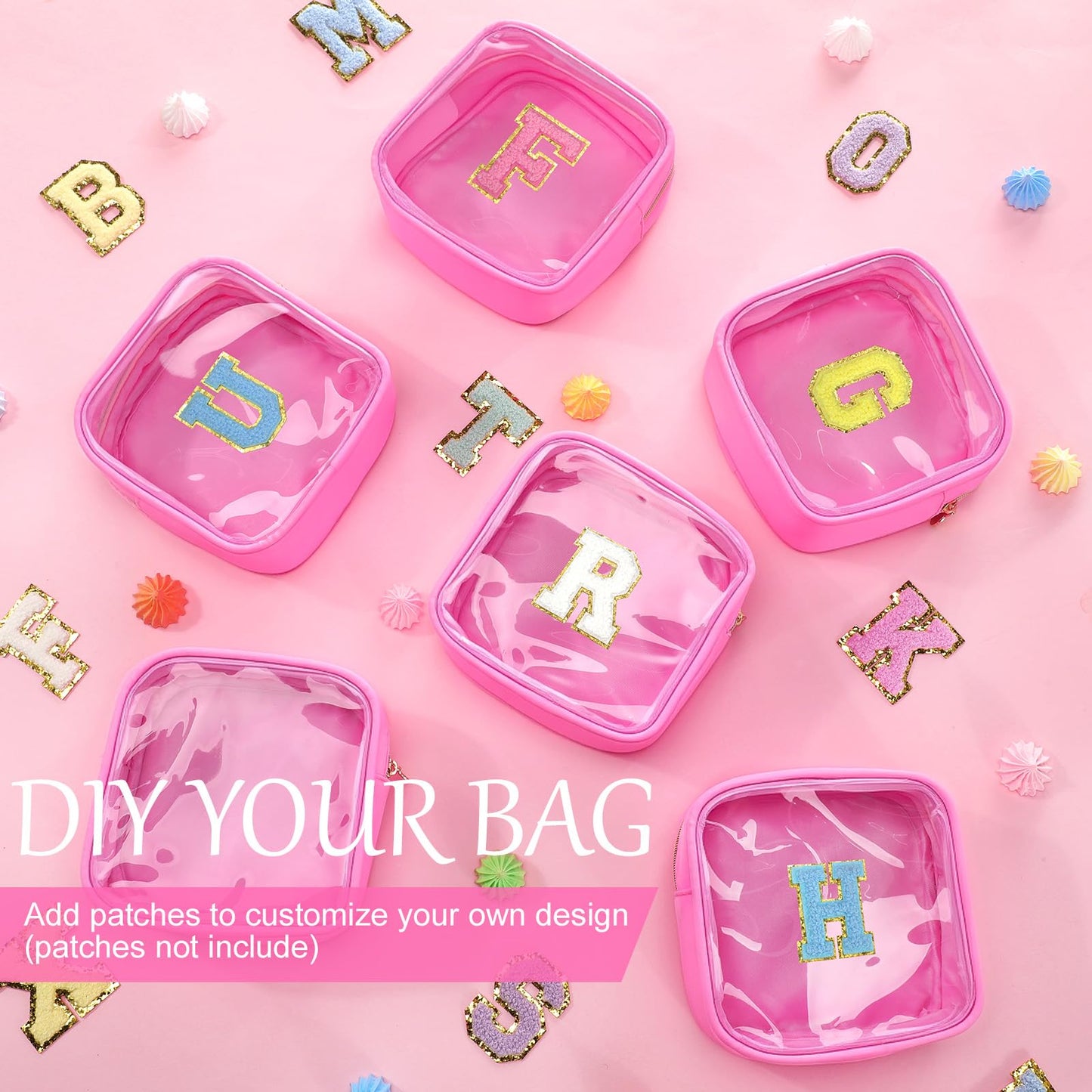 Kacctyen 12 Pcs Mini Square Makeup Bag 5.12 Inch Small Pink Nylon Pouch for Purse Mini Transparent Nylon Pouch with Zipper Small Cosmetic Travel Makeup Bag Purse Organizer for Women