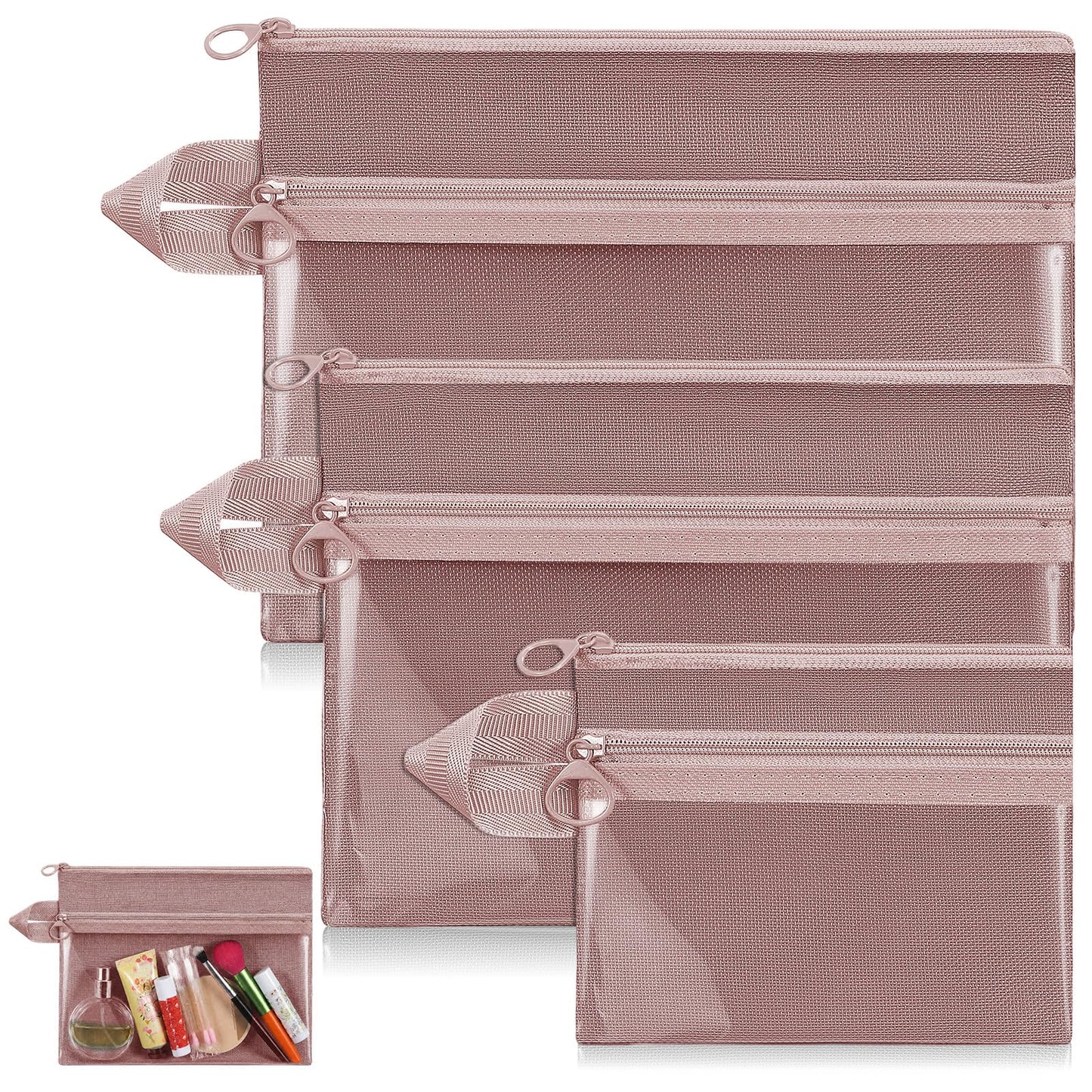 Kacctyen 3 Pack Clear Makeup Bag Set for Women, Pouch with Zipper Cosmetic Pouches Waterproof PVC Toiletry Bag Travel Purse Organizer Insert Double-layer Pocket for Small Items Storage(Pink)