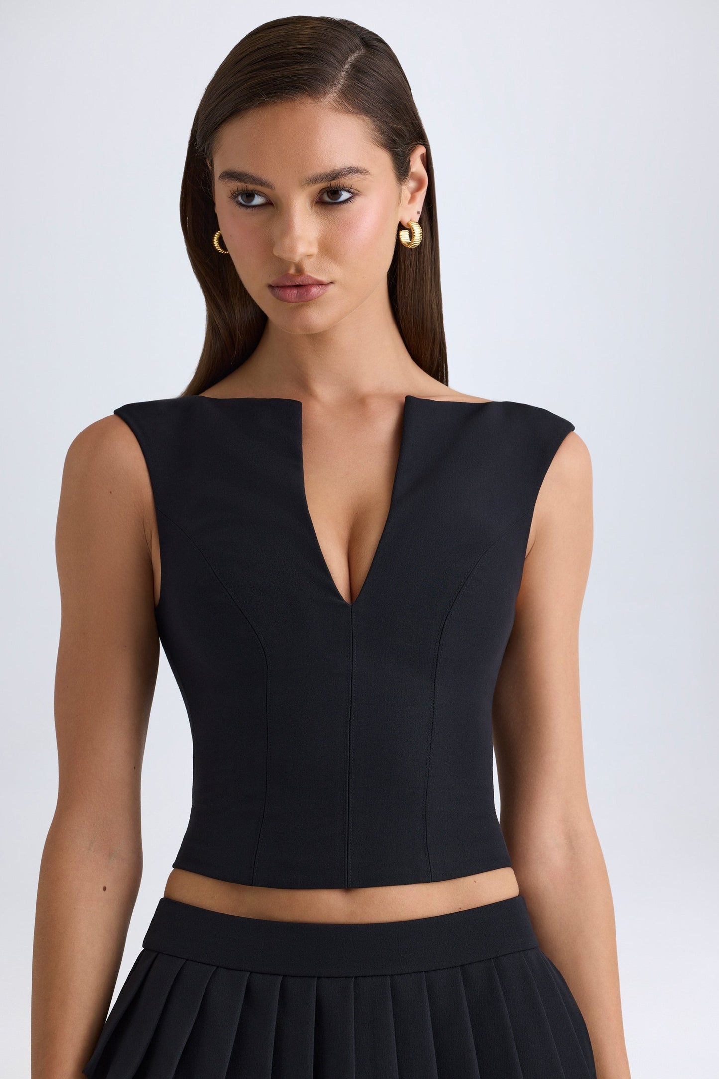 V-Neck Structured Crop Top in Black