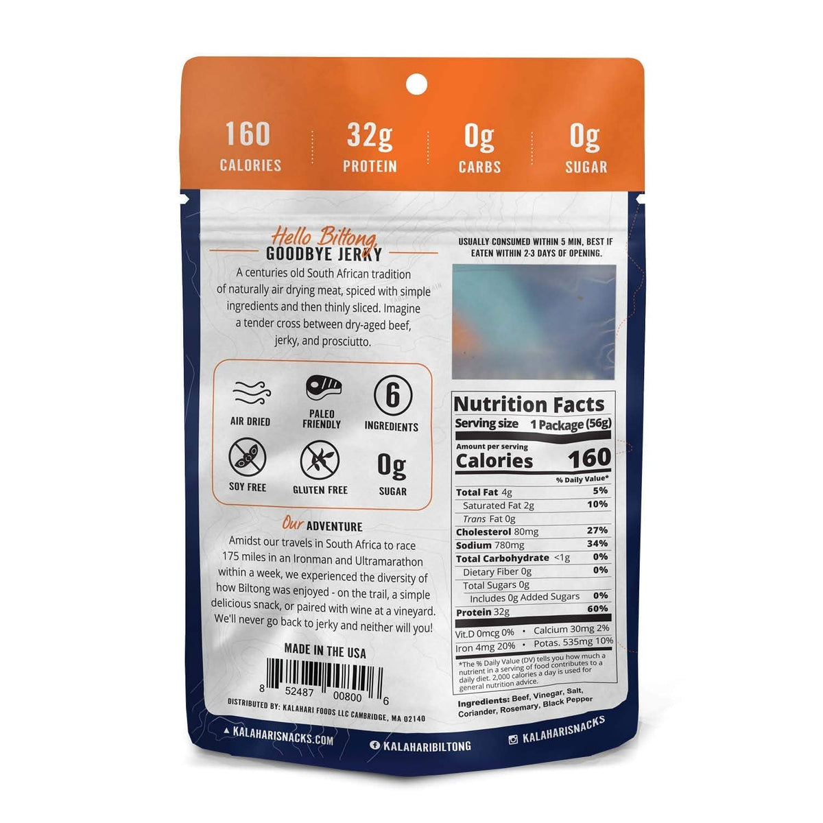 Original Kalahari Biltong – Air-Dried Beef, 2oz (Pack of 8) | High Protein Snack