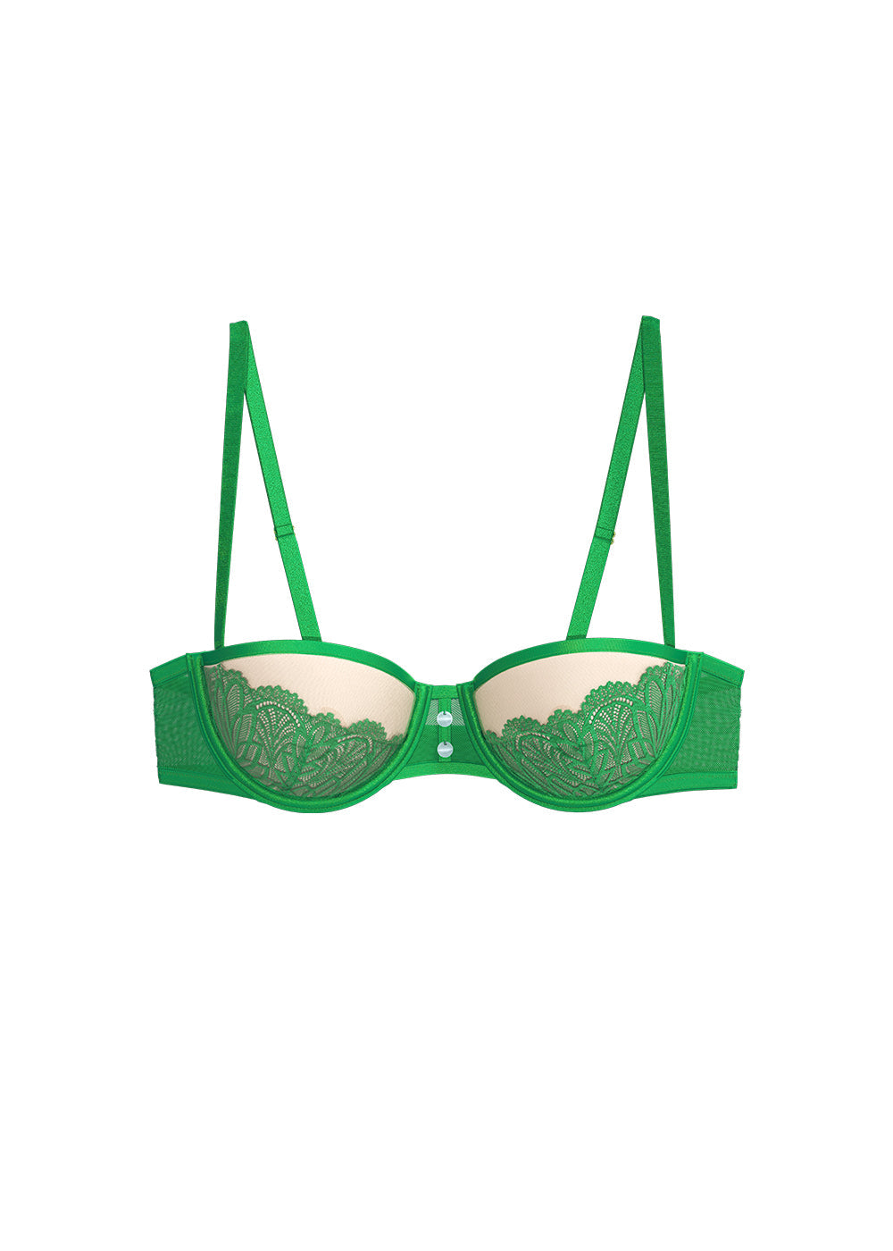 KALINA Green Leaf-Patterned Lace Underwired Balconette Demi Bra