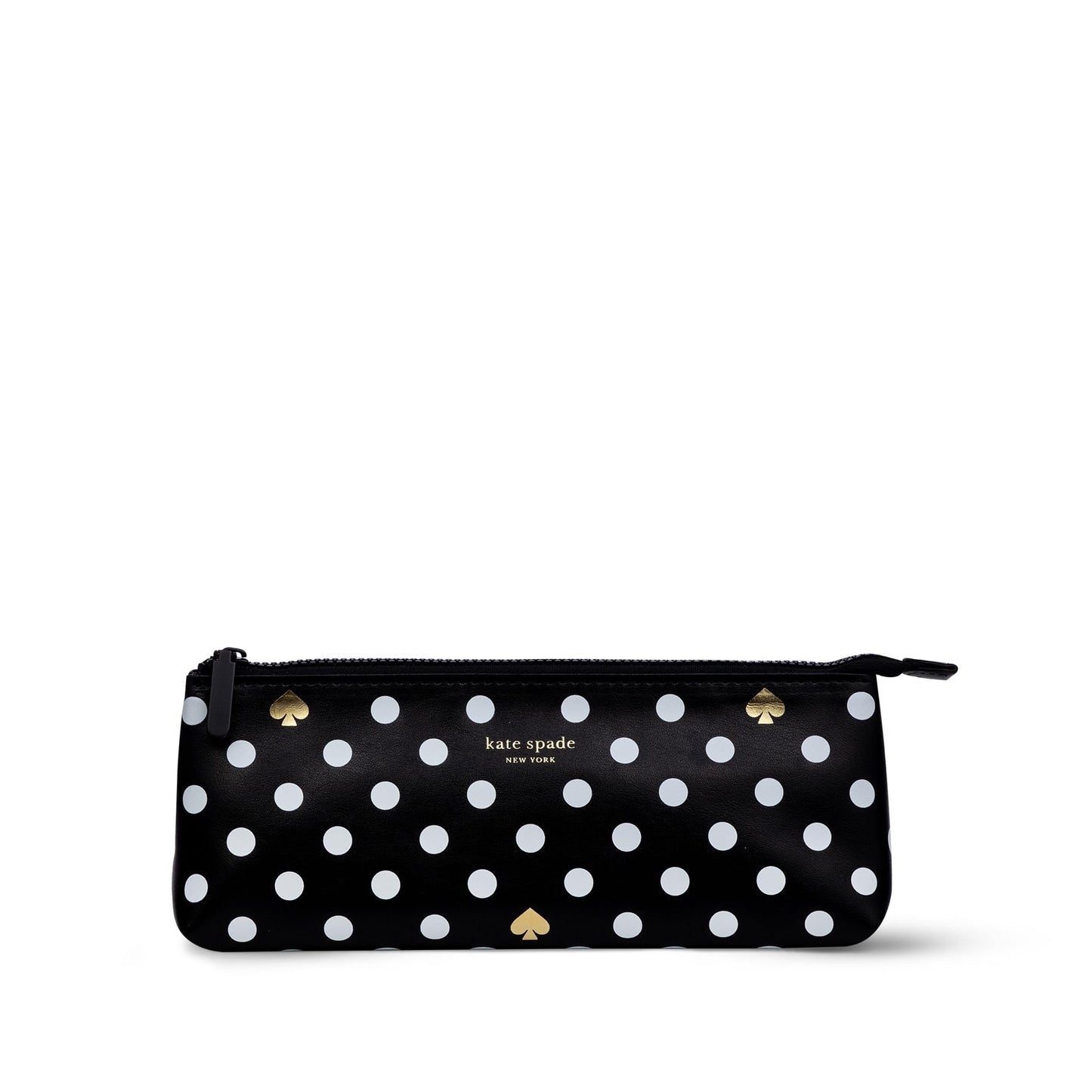 kate spade new york Pen and Pencil Case with Office Supplies, Zip Pouch Includes 2 Pencils, Sharpener, Eraser, and Ruler, Polka Dots (black/white)