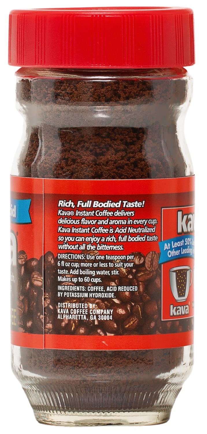 Kava Acid Neutralized Instant Coffee, 4 oz (Pack of 12) | Reduced-Acid Instant Coffee