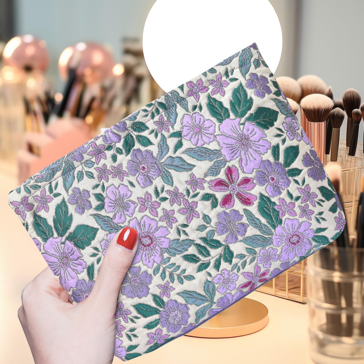 KeYaMee Make Up Bag Cosmetic Bags for Travel Women Floral Organizer Pouch