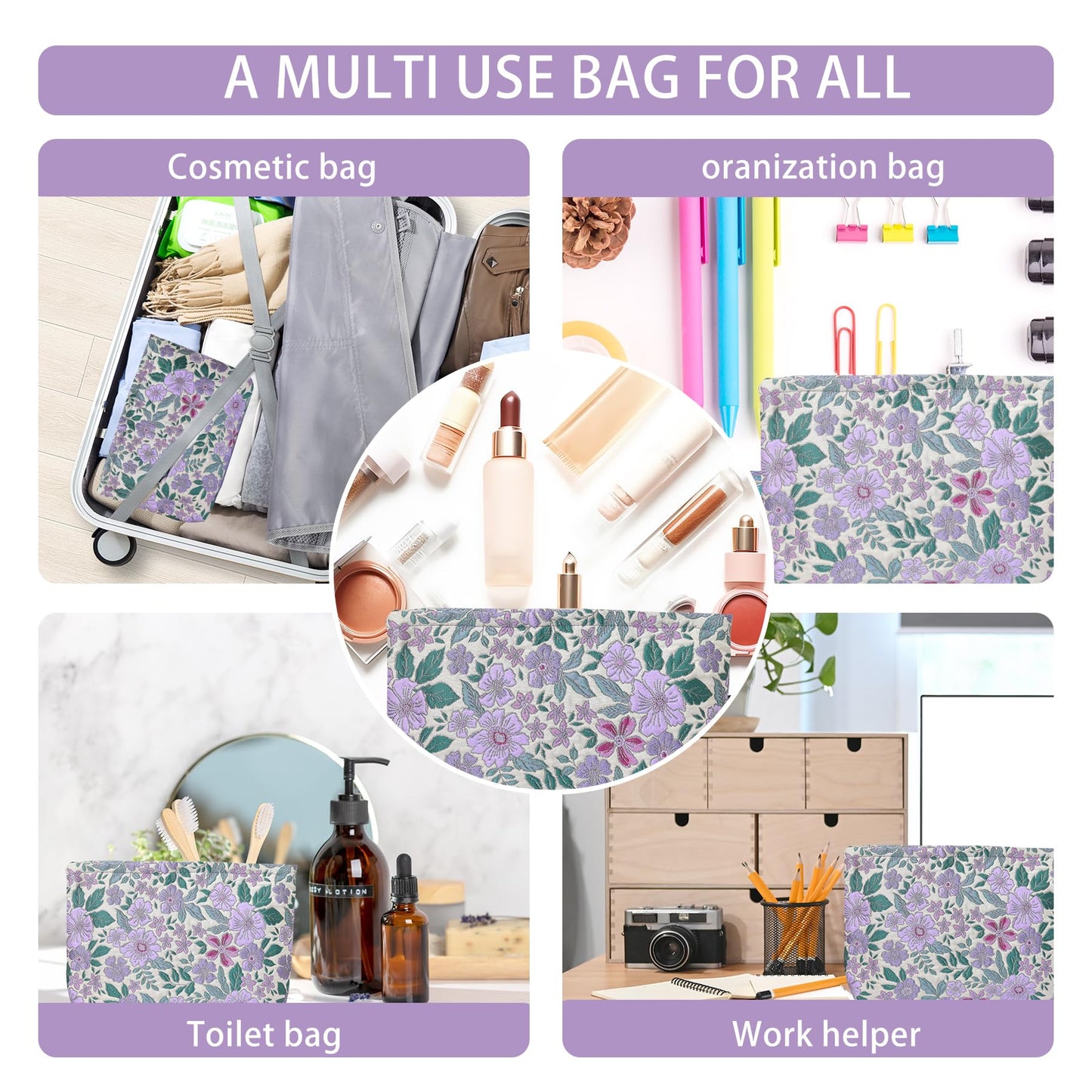KeYaMee Make Up Bag Cosmetic Bags for Travel Women Floral Organizer Pouch