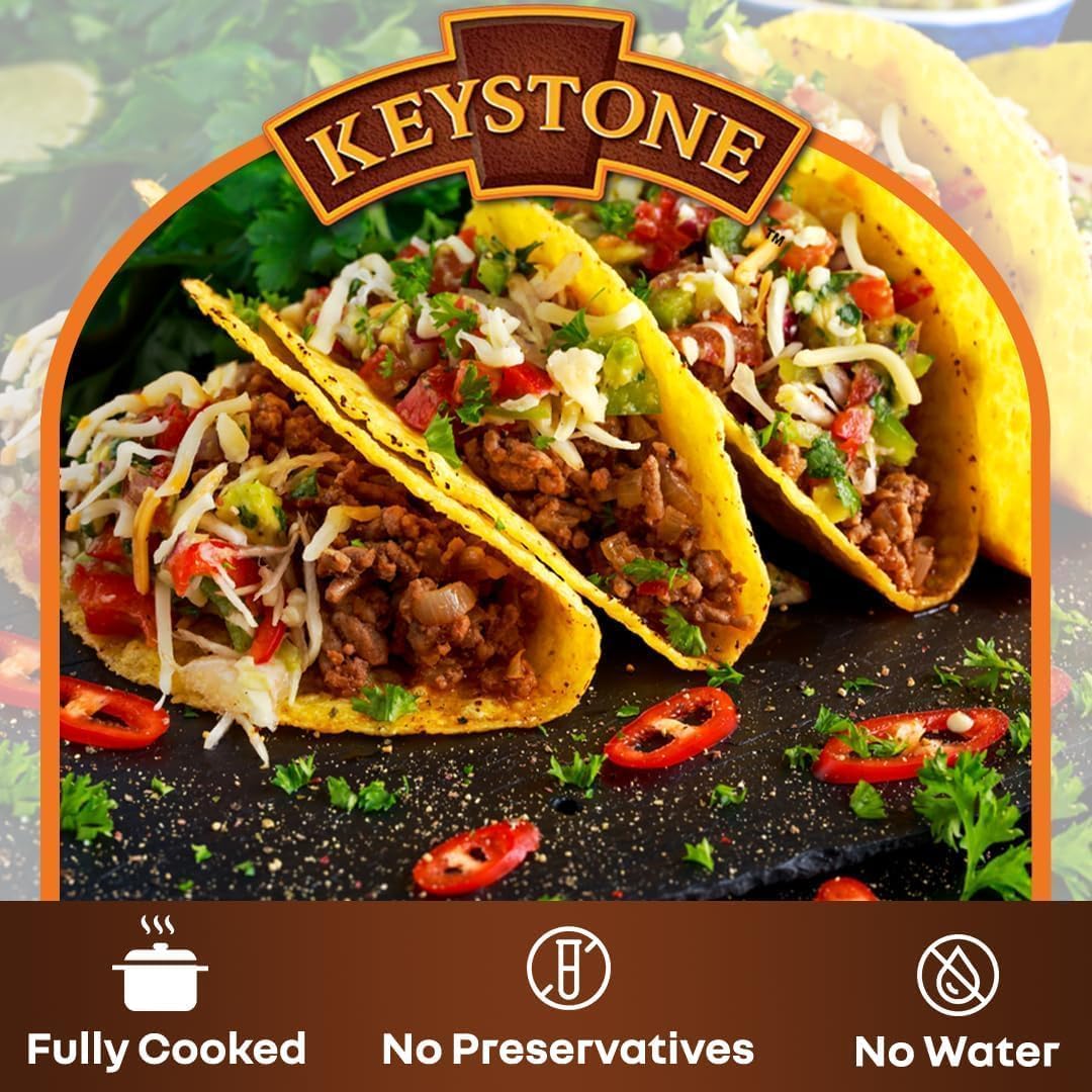 Keystone Meats All Natural Heat-and-Serve Ground Beef 14 oz – Fully Cooked, Shelf-Stable Canned Meat – Made in USA (Pack of 24)