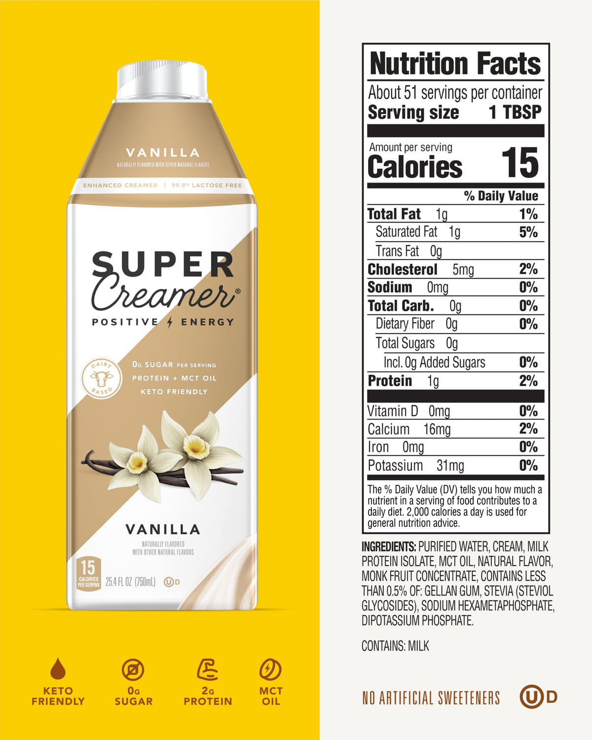 KITU SUPER COFFEE Keto Coffee Creamer - Vanilla, 0g Added Sugar, 2g Protein, 40 Calories, 25.4 fl oz, 3 Pack