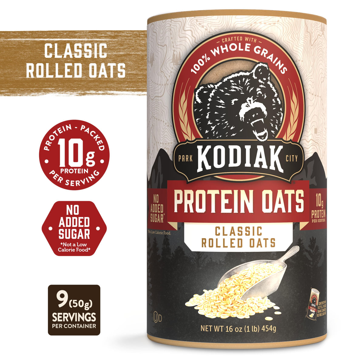 Kodiak Cakes Oatmeal Canister – Rolled Oats, 16oz, High Protein, 100% Whole Grains (12 Canisters)