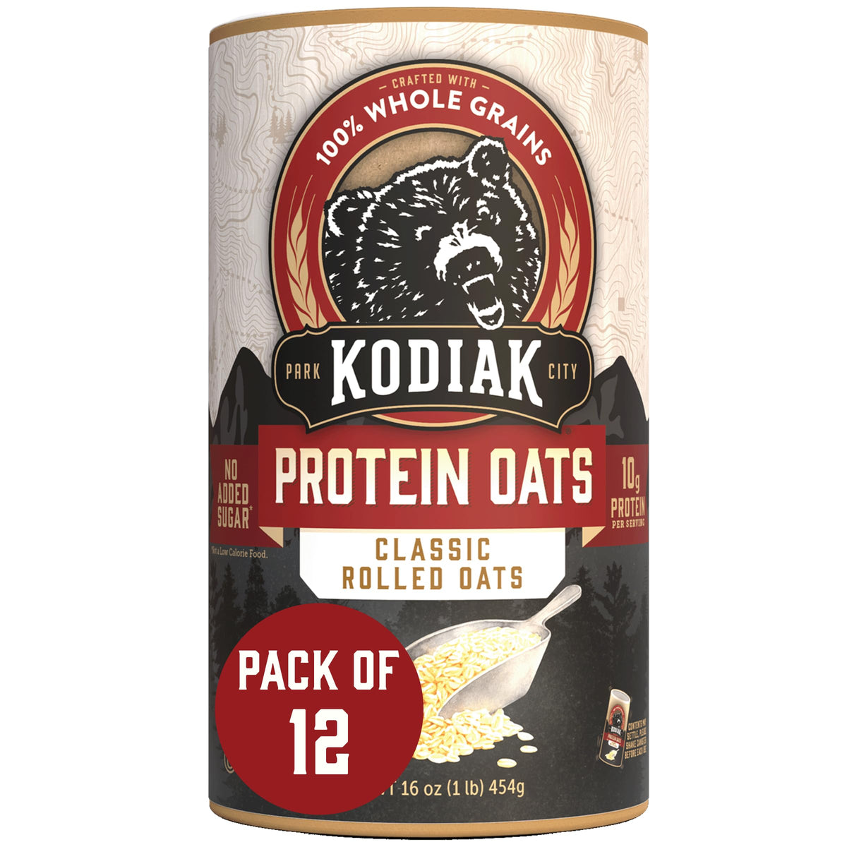 Kodiak Cakes Oatmeal Canister – Rolled Oats, 16oz, High Protein, 100% Whole Grains (12 Canisters)