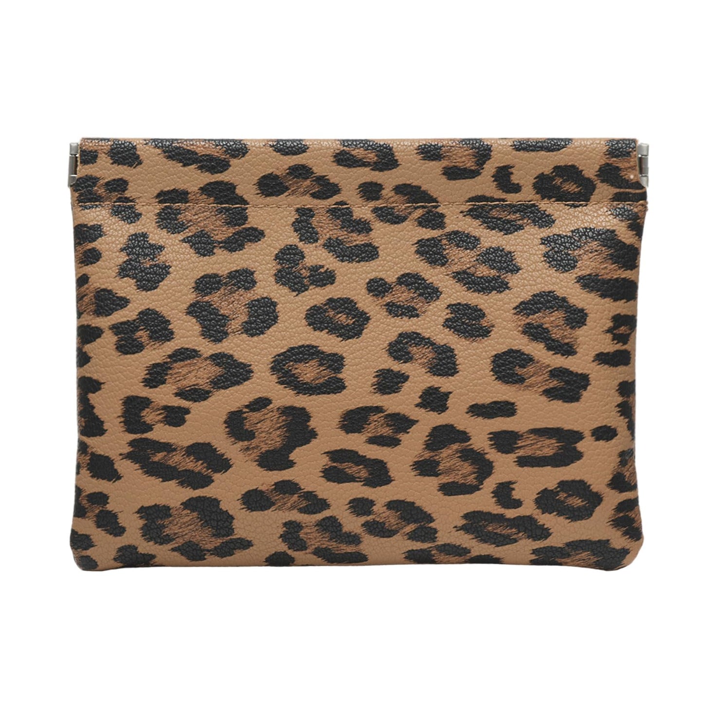 Ksriylm Leopard Leather Small Makeup Pouch for Women,Cosmetic Accessories Organizer,Waterproof and Portable Cosmetic Bag,Self-closing, No Zipper, Aesthetic Storage Pouch,Lipstick for Purse,Brown