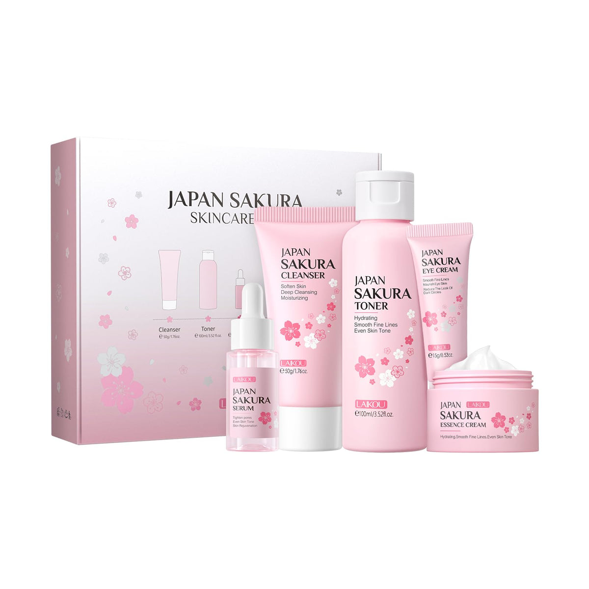 LAIKOU Skin Care Set JAPAN SAKURA Women Beauty Gift Sets Skin Care Kit 5pcs