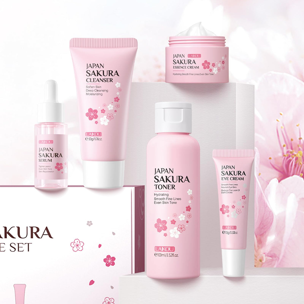 LAIKOU Skin Care Set JAPAN SAKURA Women Beauty Gift Sets Skin Care Kit 5pcs