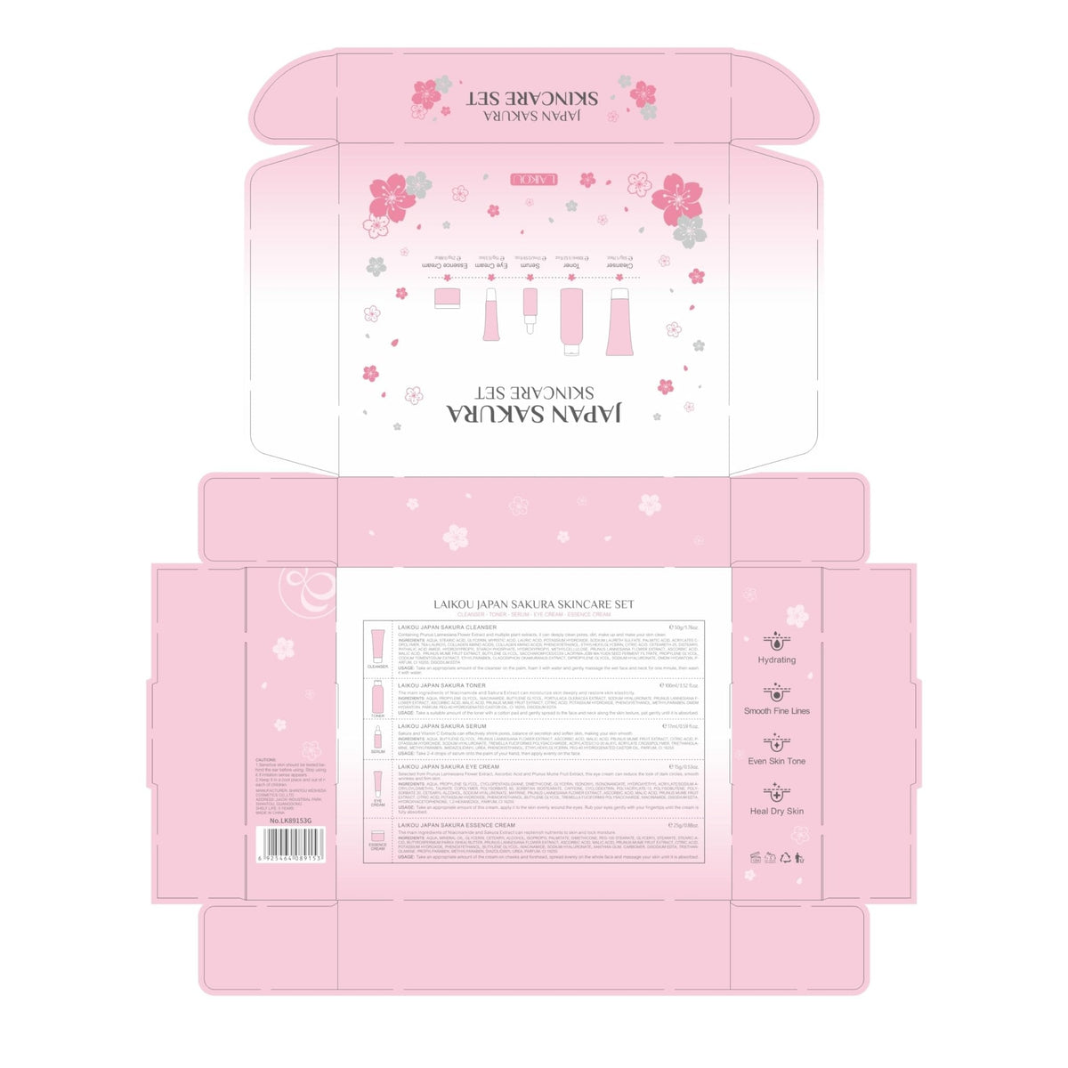 LAIKOU Skin Care Set JAPAN SAKURA Women Beauty Gift Sets Skin Care Kit 5pcs