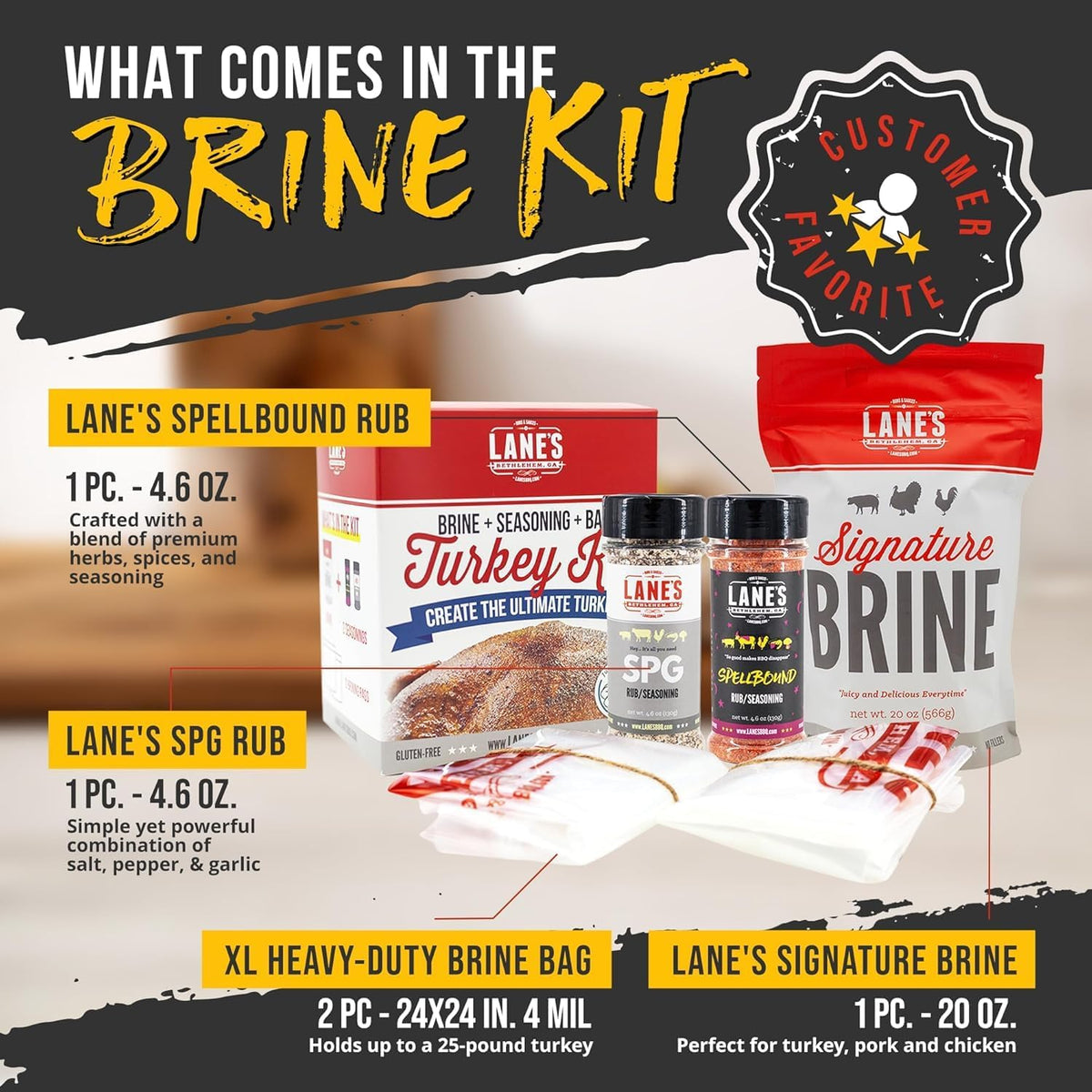 Lane's Ultimate Turkey Brine Kit with Bags — 20 oz Brine, SPG, Spellbound Rub, 2 XL Bags