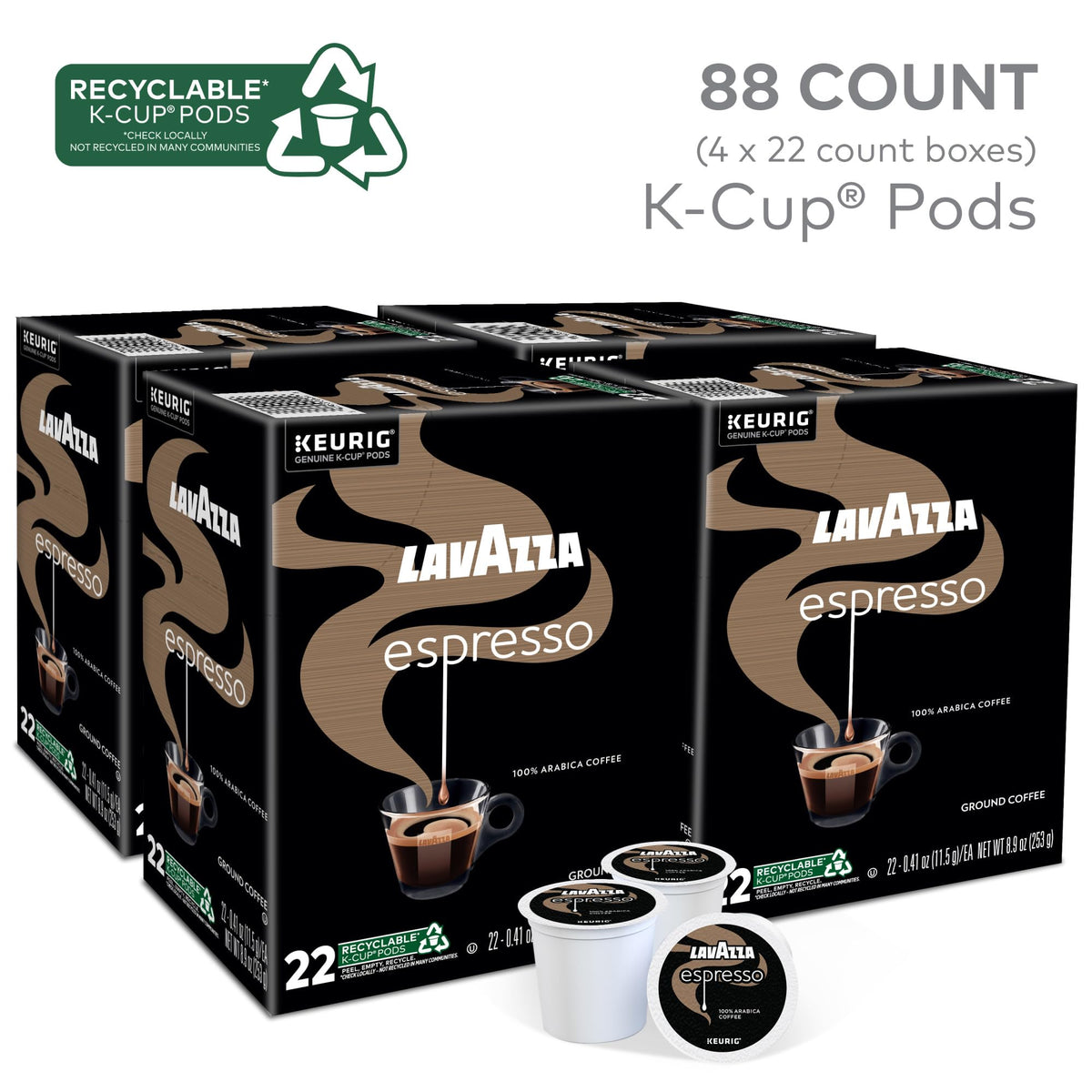 Lavazza Espresso K-Cup Pods – Medium Roast, 88-Count Box (4x22)