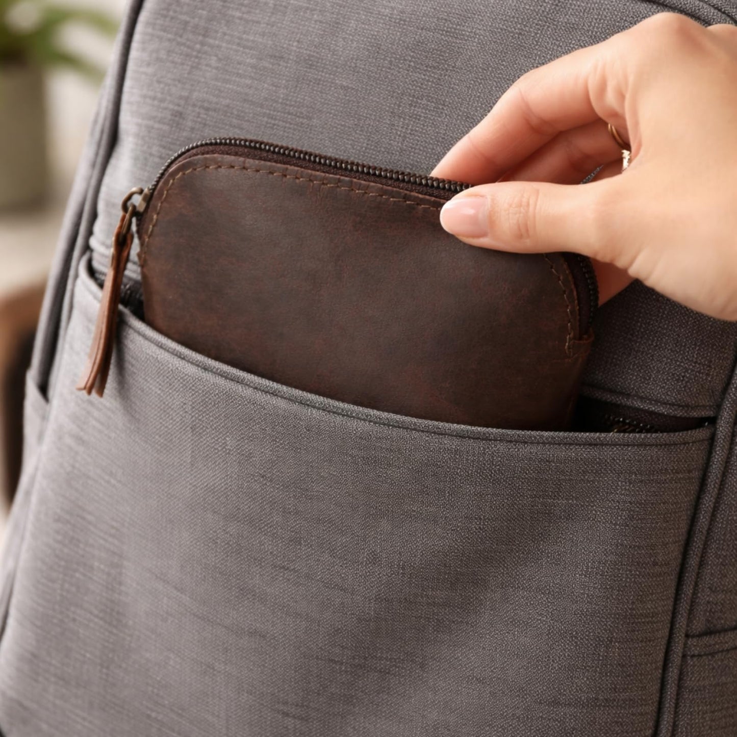 Leather Cosmetic Bag for Women & Men, Handmade Makeup Pouch, Small Travel Toiletry Case, Zippered Jewelry & Coin Organizer, Compact Purse Makeup Storage, Brown Leather (1, Brown, 4 x 4 x 3 Inch)