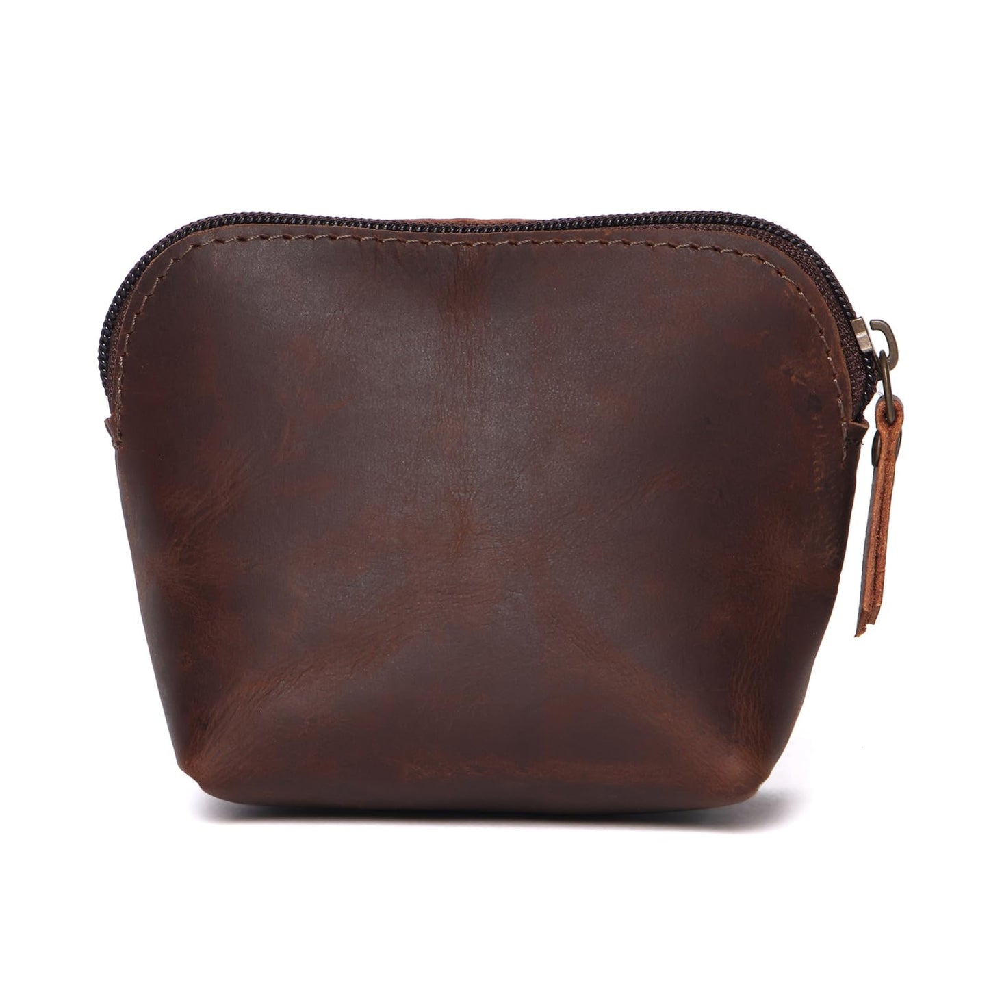 Leather Cosmetic Bag for Women & Men, Handmade Makeup Pouch, Small Travel Toiletry Case, Zippered Jewelry & Coin Organizer, Compact Purse Makeup Storage, Brown Leather (1, Brown, 4 x 4 x 3 Inch)