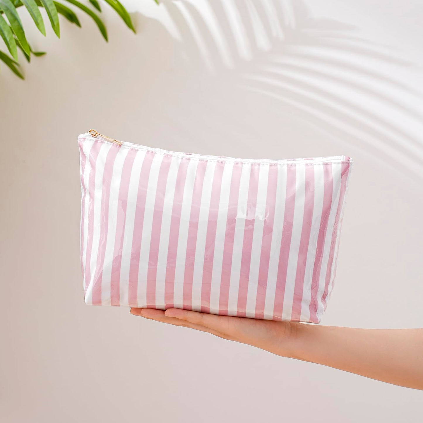 Lestikave Large PVC Waterproof Striped Makeup Bag(04Pink Stripe)