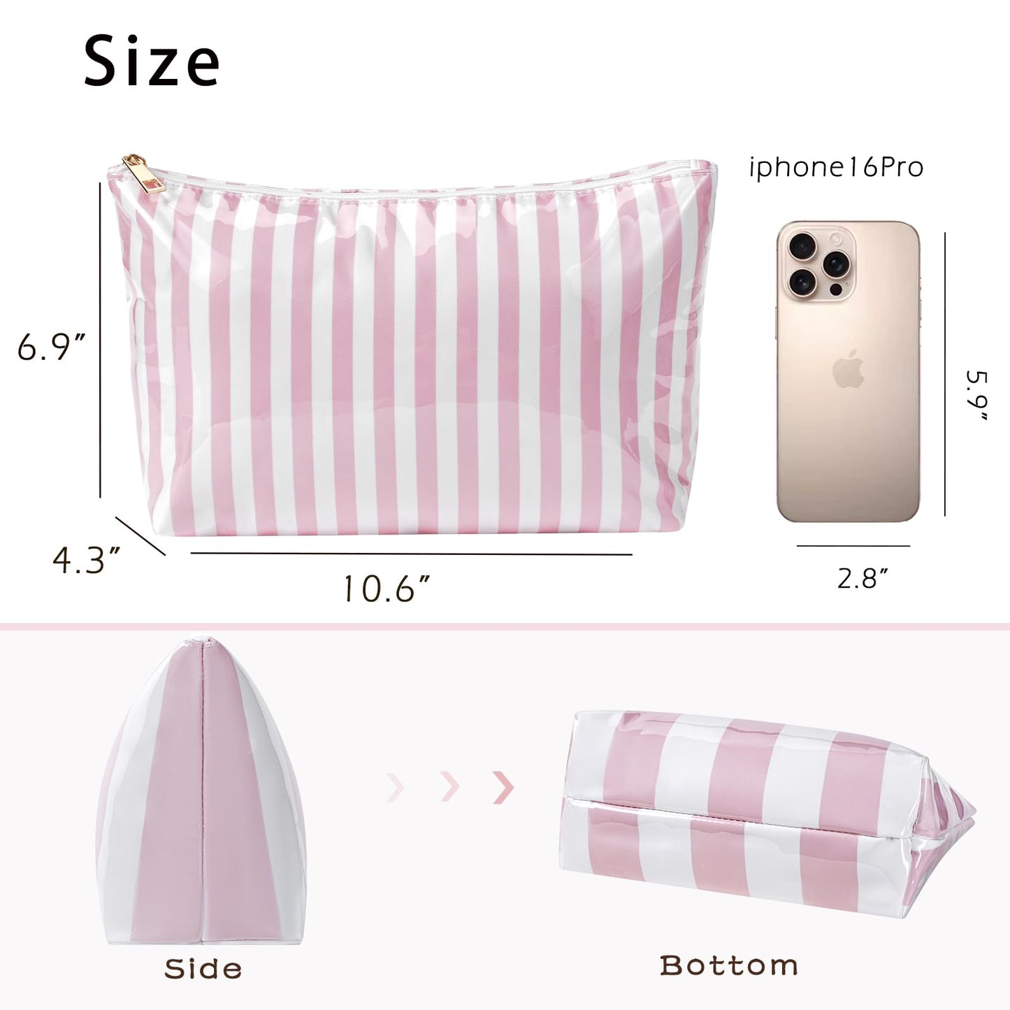 Lestikave Large PVC Waterproof Striped Makeup Bag(04Pink Stripe)