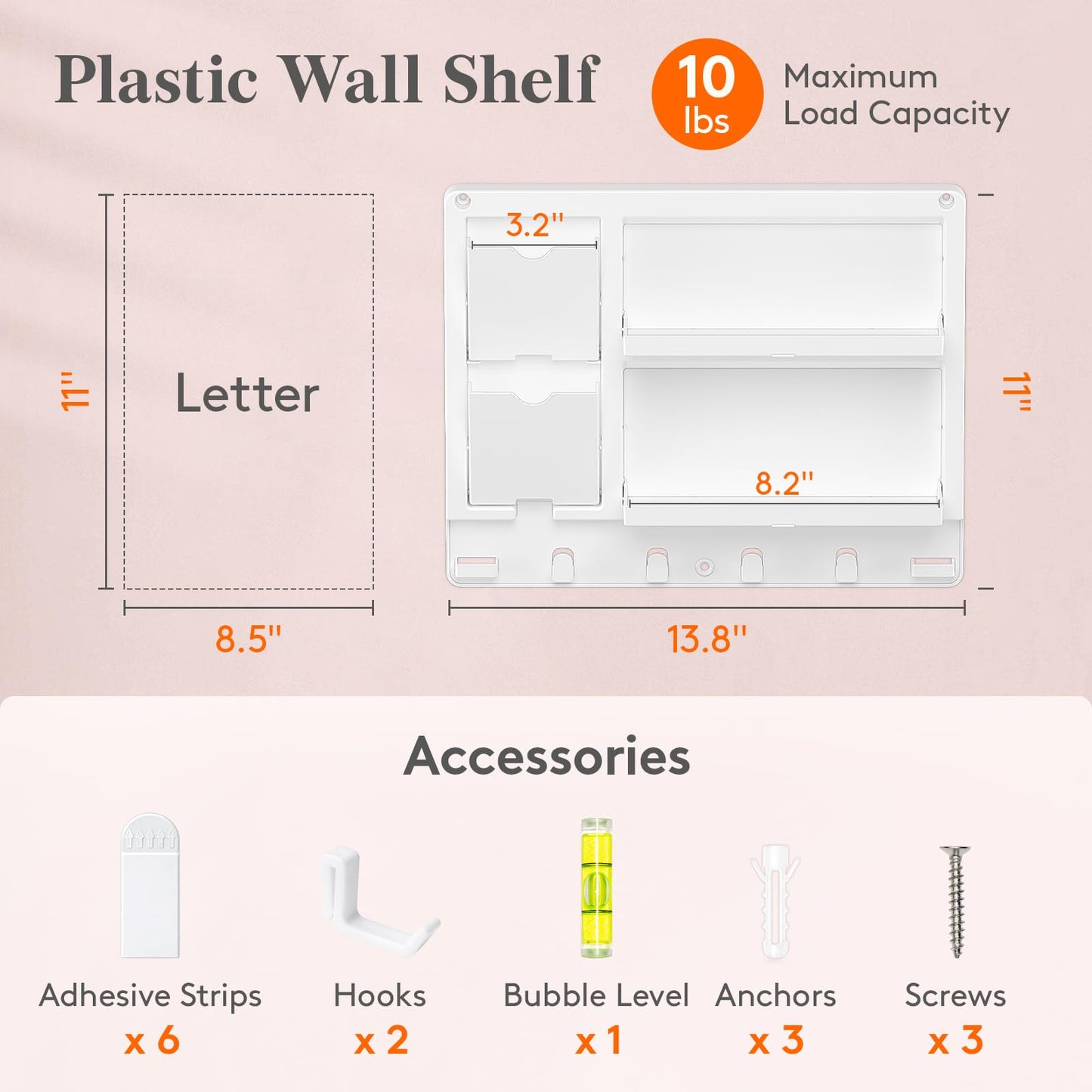 Lifewit Plastic Bedside Wall Shelf, Adhesive Floating Shelves Dorm Decor
