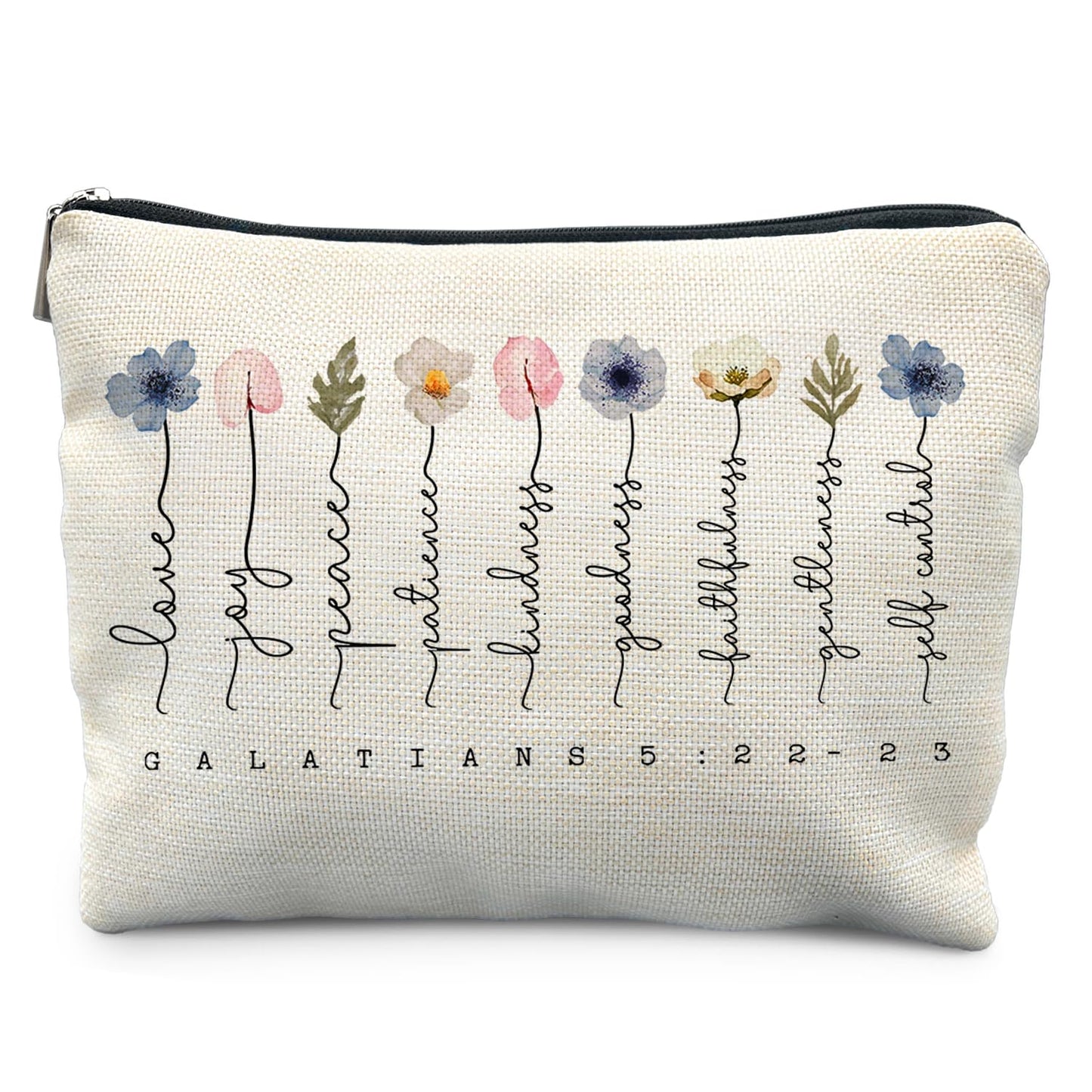 Likjad Christian Gifts Makeup Bag, Floral Christian Cosmetic Bags for Women, Galatians 5:22-23 Bible Verse Makeup Pouch, Faith Based Gifts Zipper Pouch