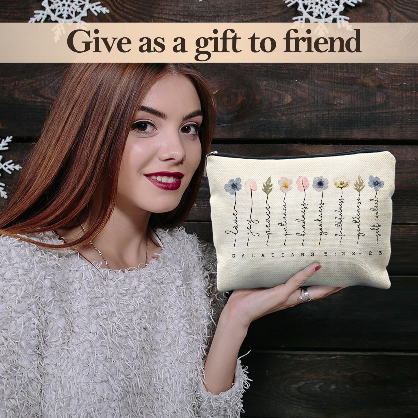 Likjad Christian Gifts Makeup Bag, Floral Christian Cosmetic Bags for Women, Galatians 5:22-23 Bible Verse Makeup Pouch, Faith Based Gifts Zipper Pouch