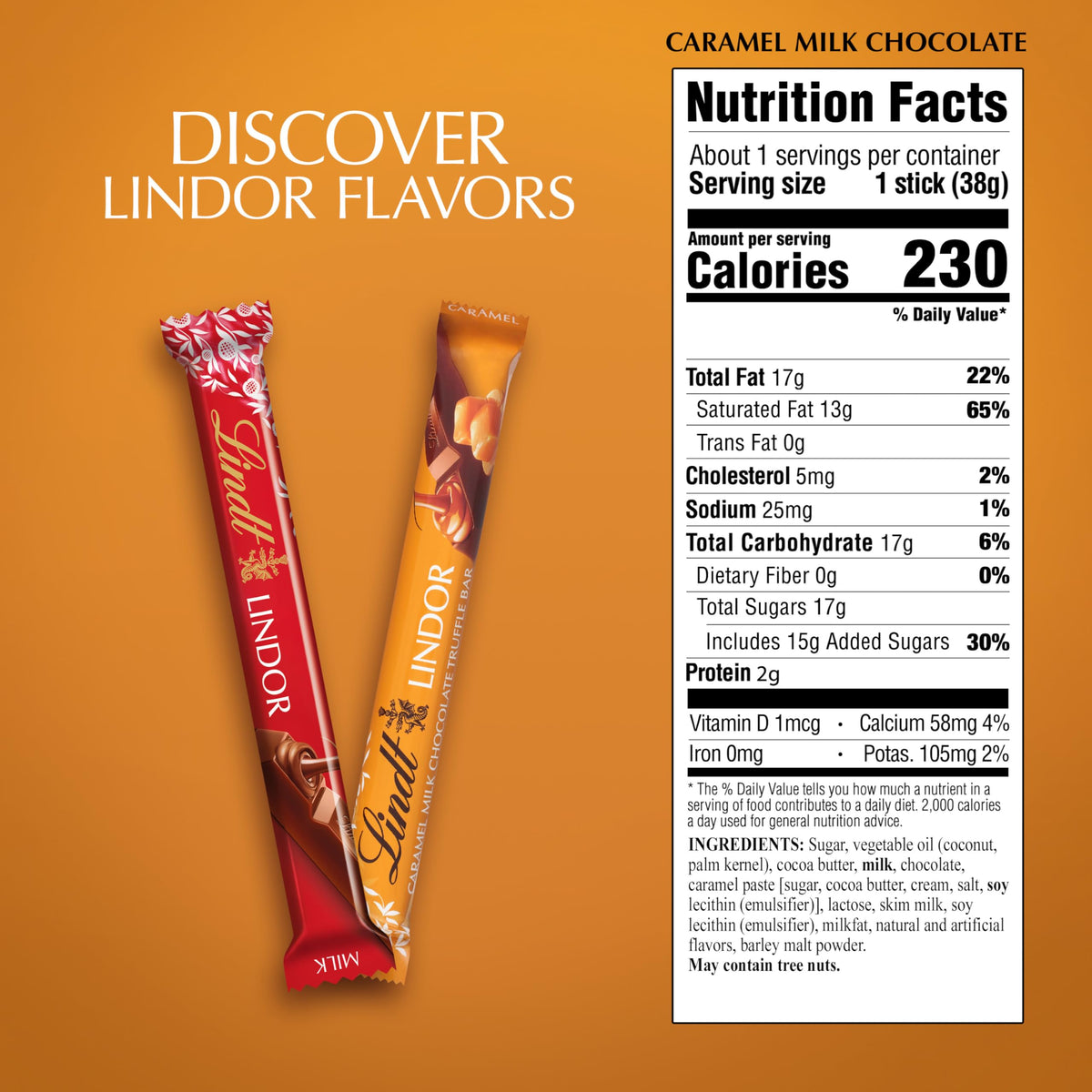 Lindt LINDOR Caramel Milk Chocolate Truffle Bar — 24 Pack, Smooth Melting Center