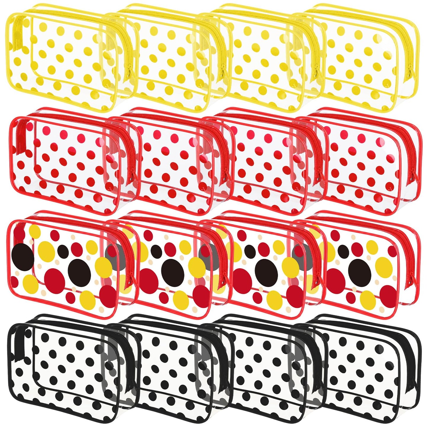 Locmeo 12 Pcs Cartoon Mouse Makeup Bag Bulk Red Yellow White Black Polka Dots Cosmetic Bag PVC Clear Toiletry Zipper Pouch for Women Female Graduation Birthday Party Gifts Decorations Supplies